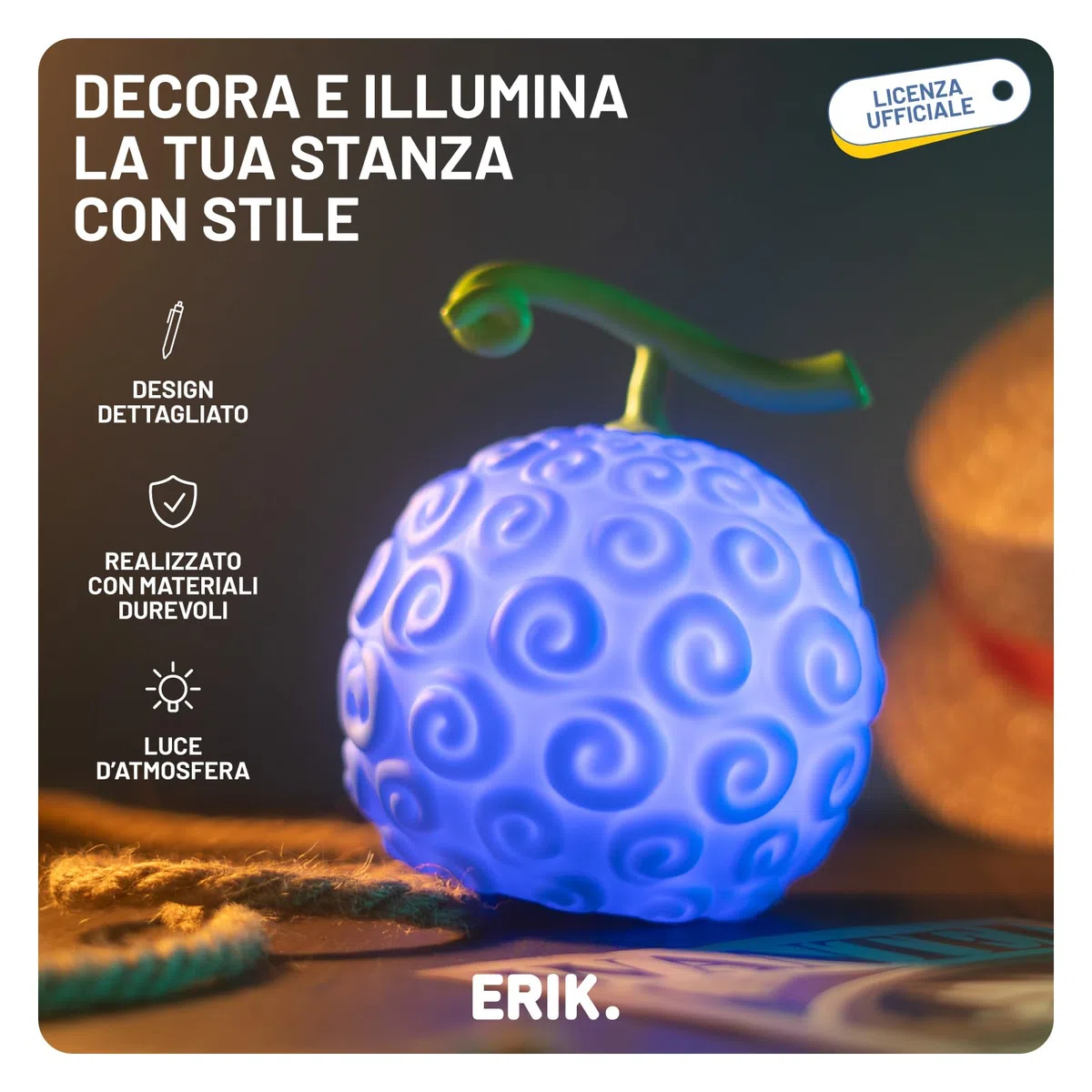 Grupo Erik: Lampada One Piece Gom Gom Fruit | Lampada Frutto del Diavolo One Piece, ricaricabile con cavo USB o batterie, One Piece Gadget, Accessori Scrivania Gaming, Accessori Anime
