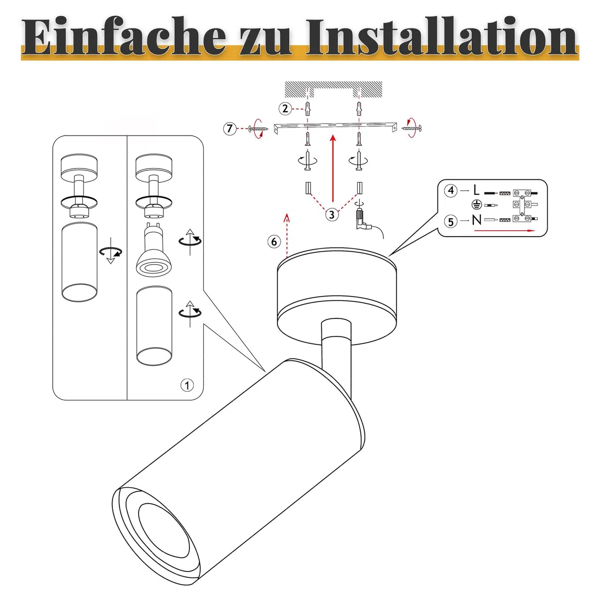 ZMH Faretto a soffitto a LED Faretto a soffitto da lettura luce da parete dorata Faretto a parete in metallo 360 ° attacco GU10 lampada da letto lampada flessibile (lampadine NON incluse)