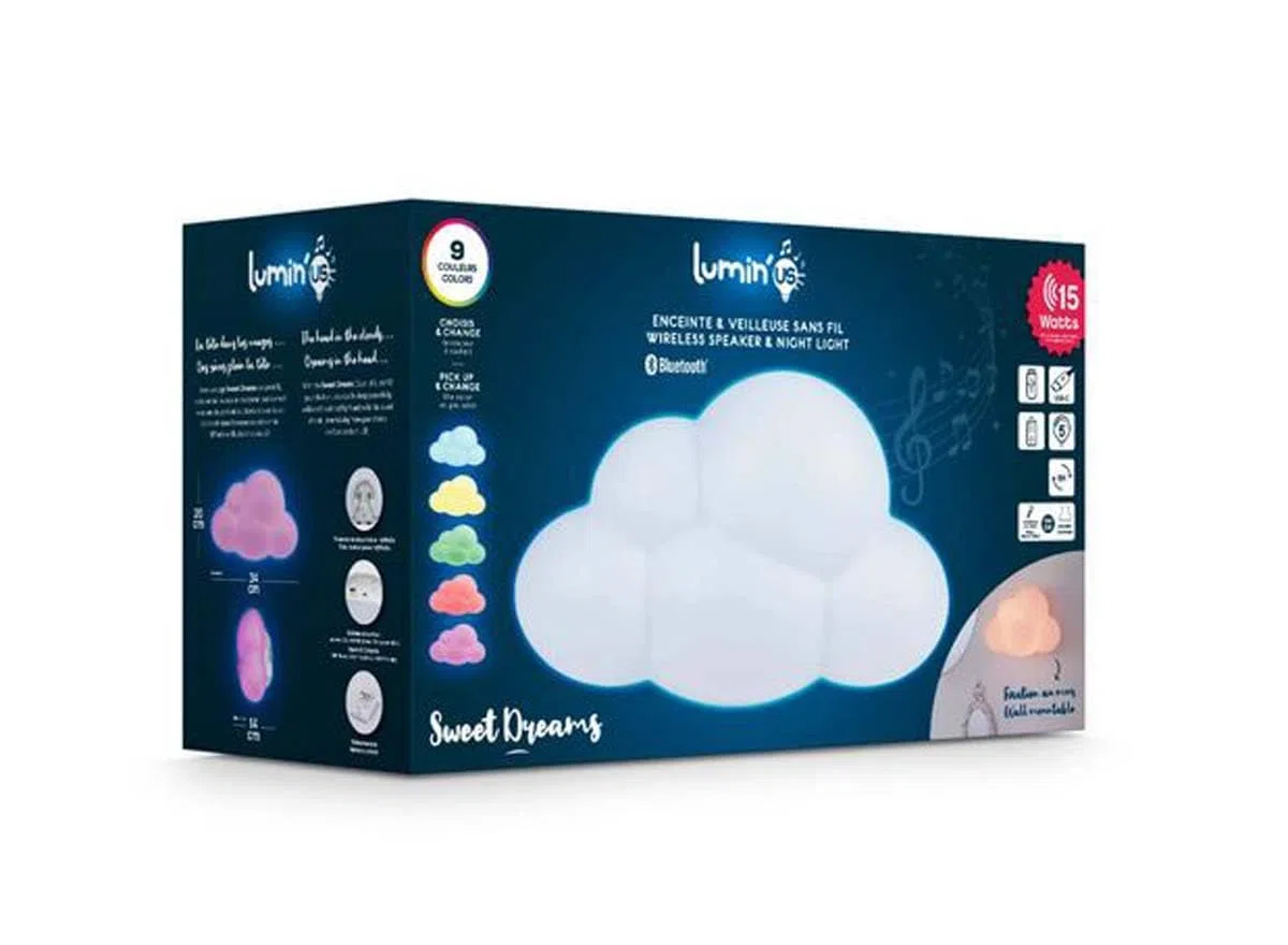 Lumin'us Nuvola Speaker Luminoso con 9 Varanti di Colore, Luce Notturna, Massimo 15 W, Multicolore