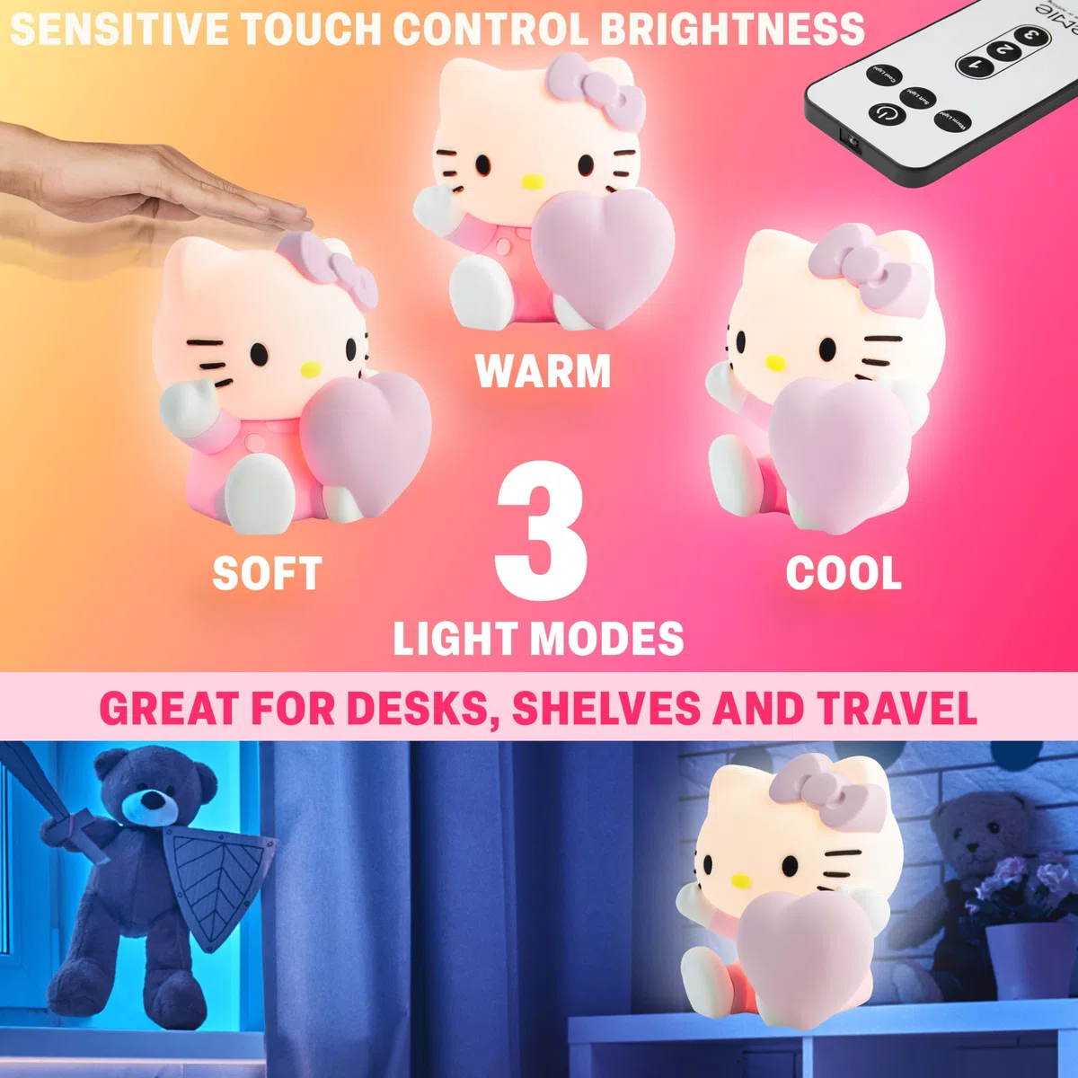 Get Trend Hello Kitty Sanrio Silicone Luce 3D, Ricaricabile Tramite USB LED Lampada Anime, 3 Modalità Luce Telecomandate Lampada Notturna (Hello Kitty)