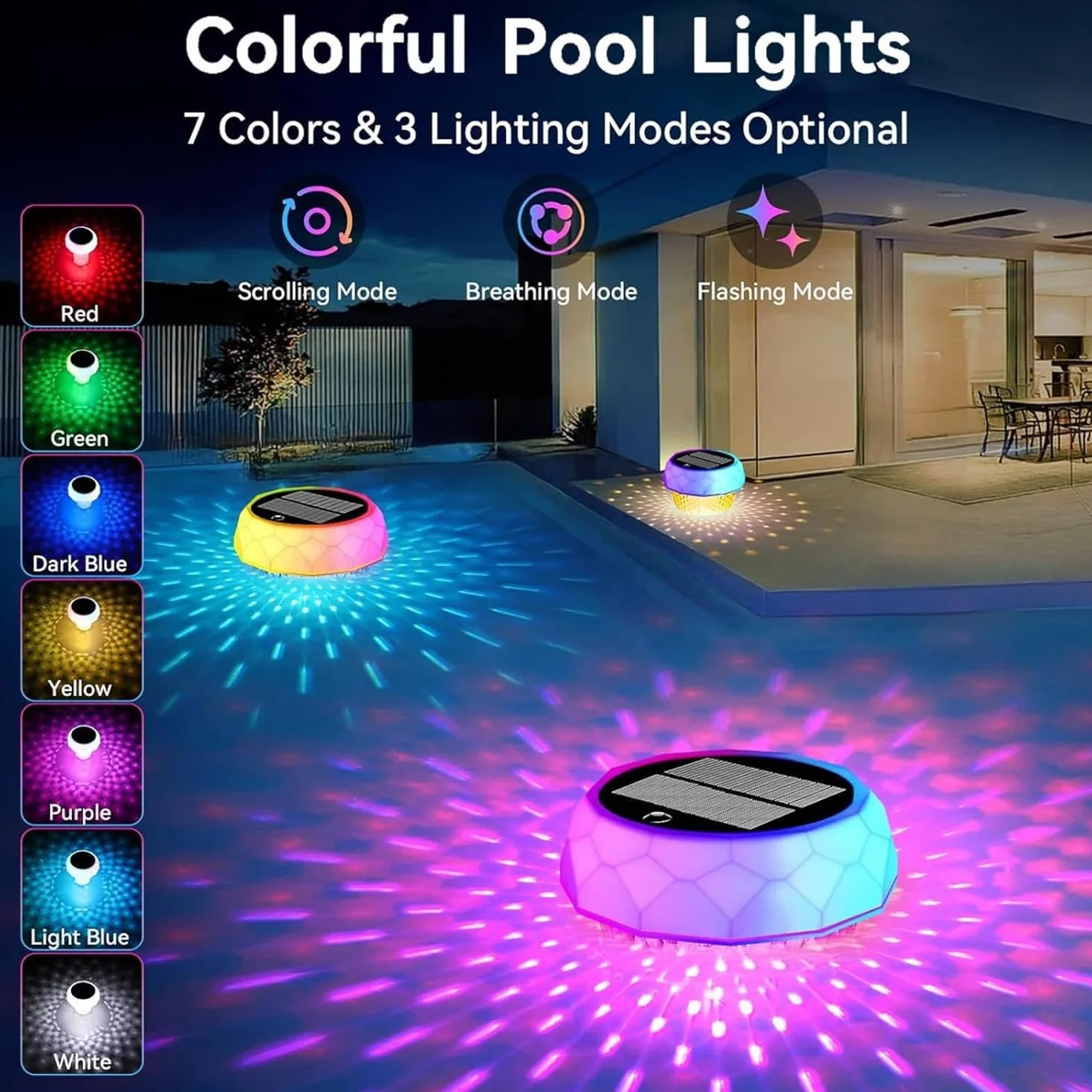 Joycome Luci Piscina Solari Fuori Terra IP68 Impermeabili Illuminazione Solare Piscina con Telecomando, Luci per Piscina Subacquea LED RGBCW Luce Piscina per Esterno Laghetto Festa - 1 Pacco