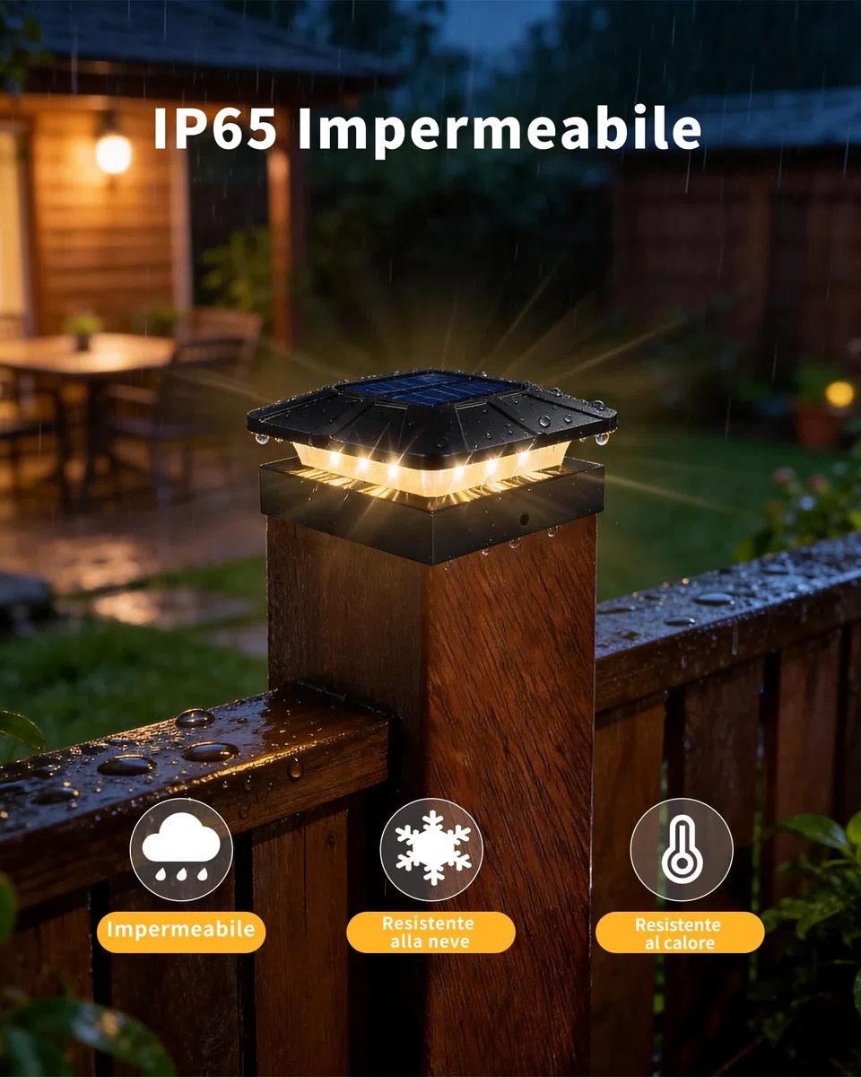 BRIMAX Plafoniera Solare per Pali 10x10 CM, 3 Temperature Colore 3000K/4500K/6000K, Regolabile 50%/100%, Autonomia 12-20H, Impermeabile IP65, Luce LED per Pali di Recinzione/Giardino/Terrazza, 2 Pezzi