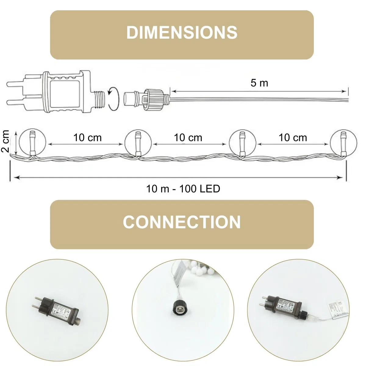 Luccika Home Catena Luminosa LED, Sfere Decorative 2 cm, 10 Metri, 8 Giochi di Luce, Telecomando, Timer, IP44 Interno/Esterno (Bianco Ghiaccio)