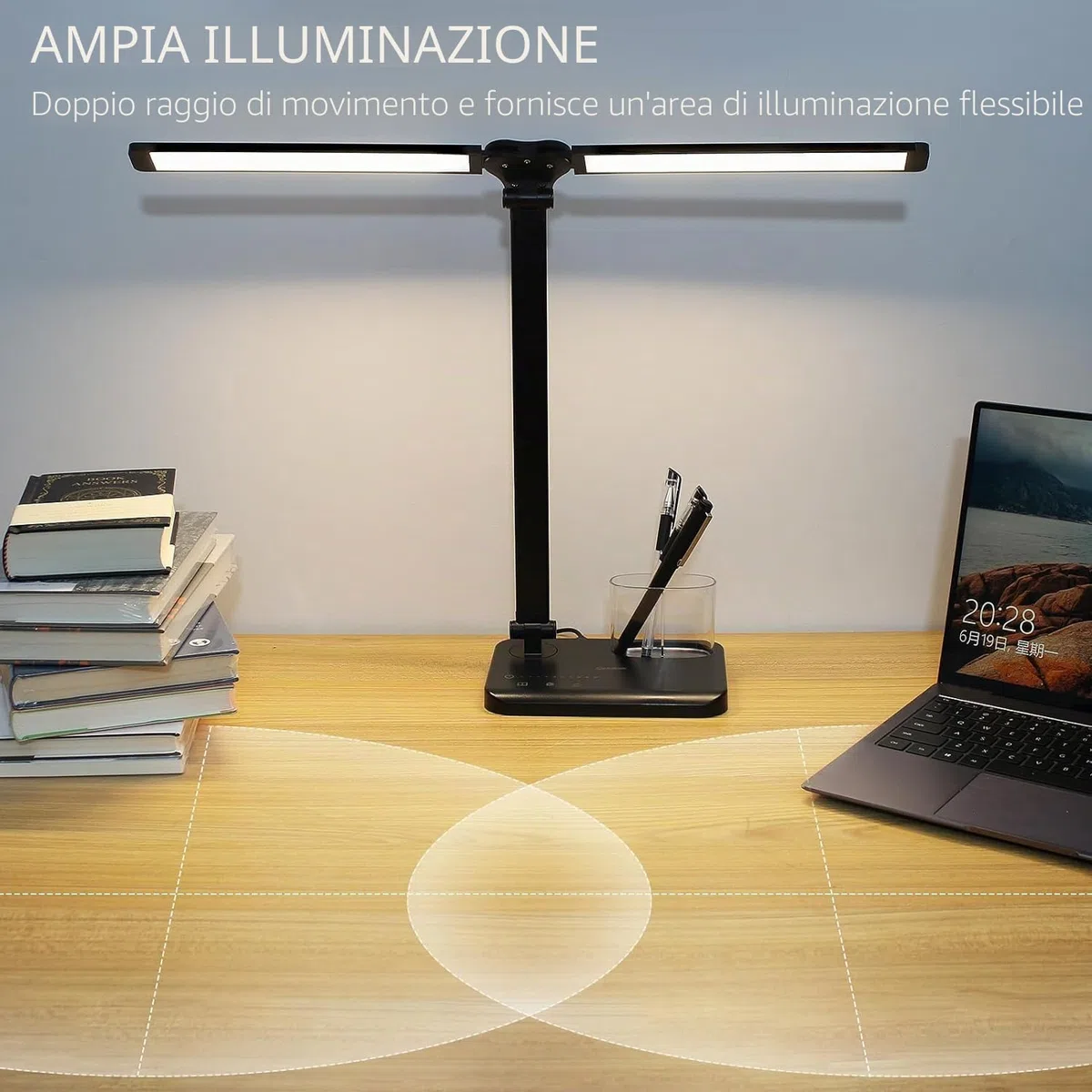 iVict Lampada Da Scrivania LED, 5 Modalità d'illuminazione 10 Livelli di Luminosità, Funzione di Memoria, Due Porte di Ricarica, Funzione Timer per Lettura, Cameretta, Ufficio, Bianca