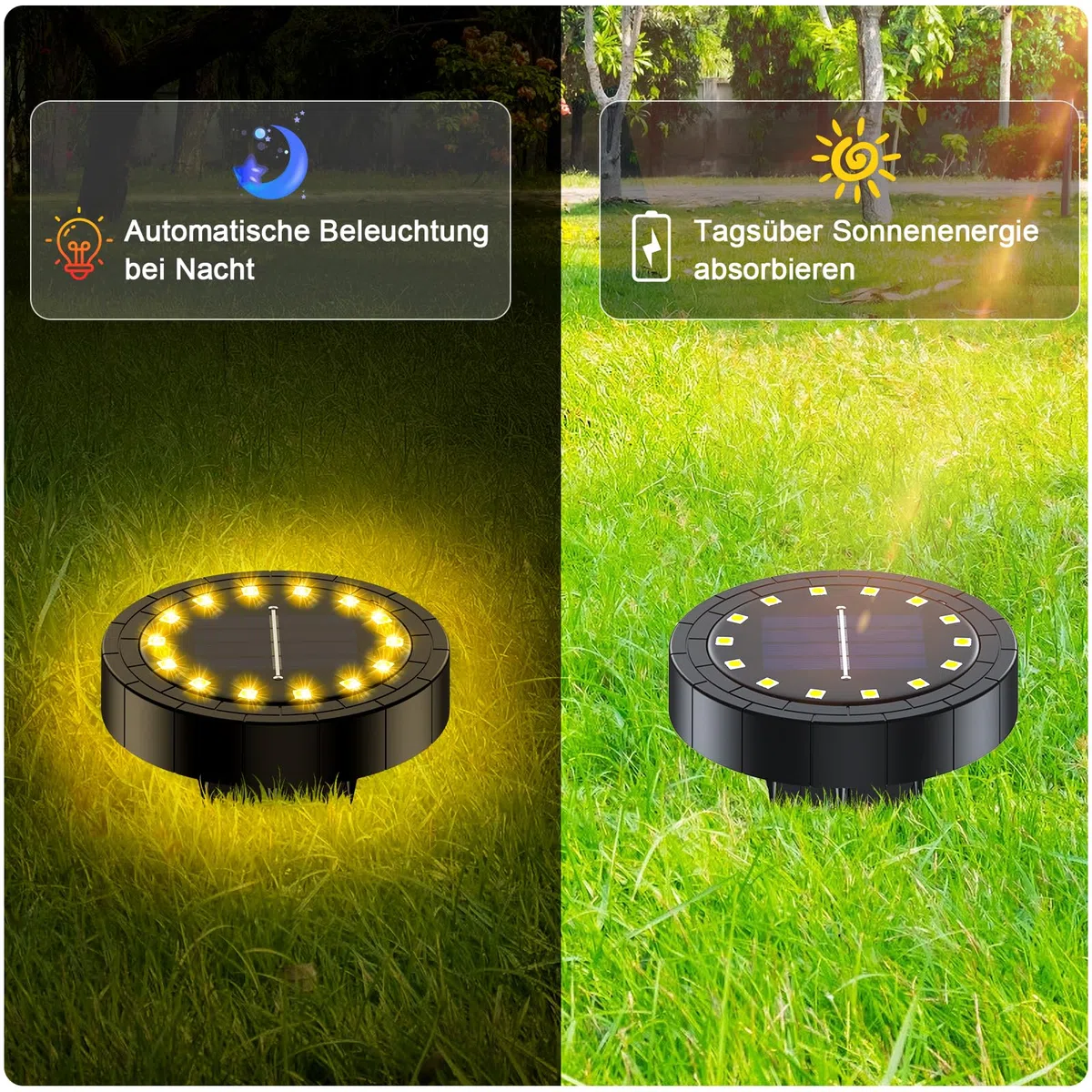 14LED Luci Solari per Giardino, Nuovo stile 2024 Lampade Solare Esterno Incasso Faretti a Terra Luce Sepolta Solare Impermeabile per Prato Vialetto Scala Paesaggio (8, Bianco caldo)