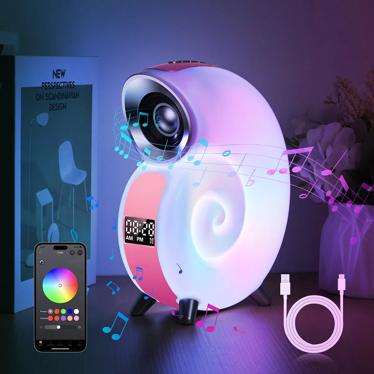 Euakee Wake Up Light, Sveglia Luce LED Intelligente, Lampada da tavolo intelligente, Intelligente Lampada da Comodino con Bluetooth Musica 16 Milioni di Colori Per Adulti & Bambini (Rosa)