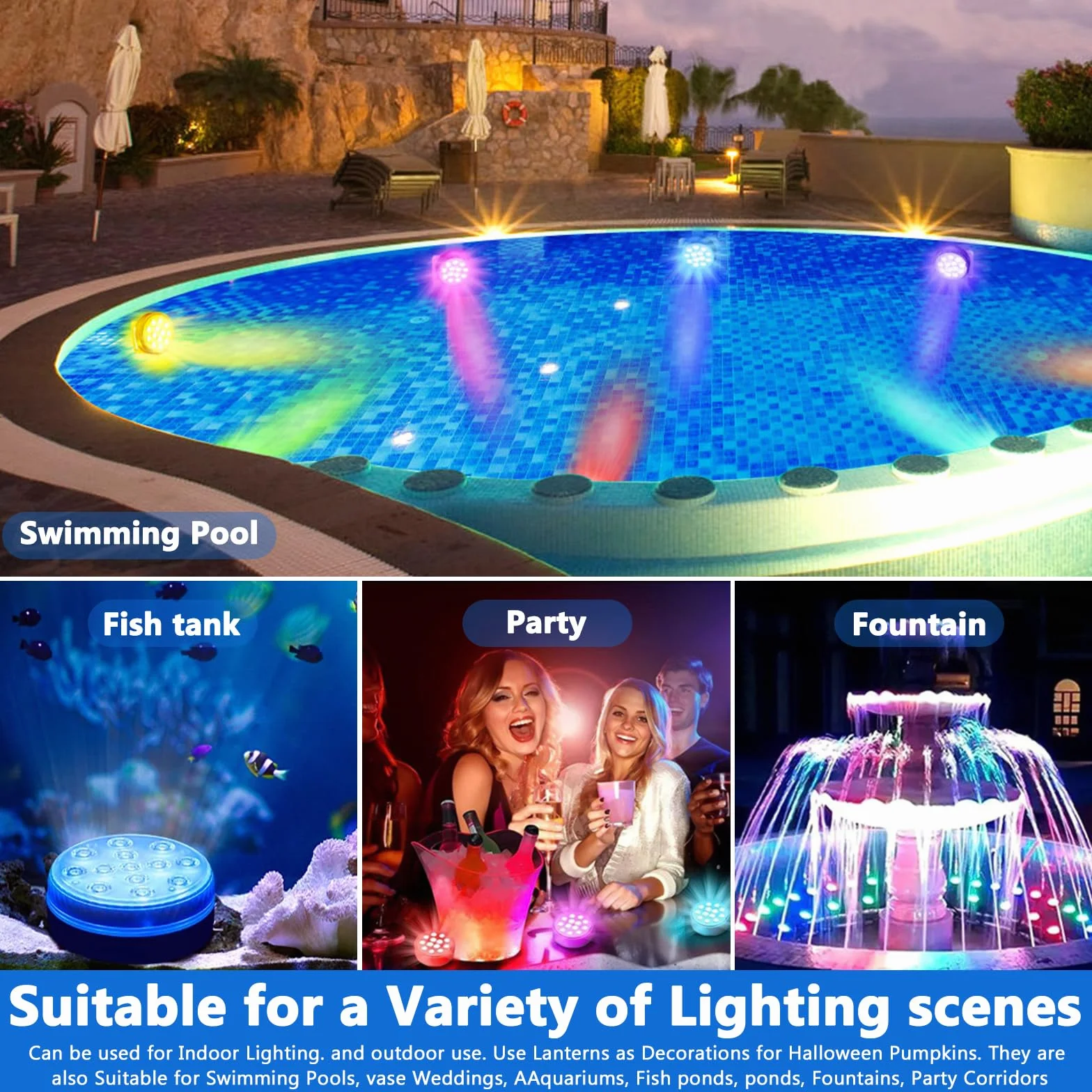 Luci Piscina fuori Terra,Amzeeniu 4 Pezzi 13 LED Luci Piscina Impermeabile,luci led Subacquea con Telecomando,16 Colori RGB Luce LED Sommergibili,per piscina,vasca idromassaggio,festa,SPA,Laghetto