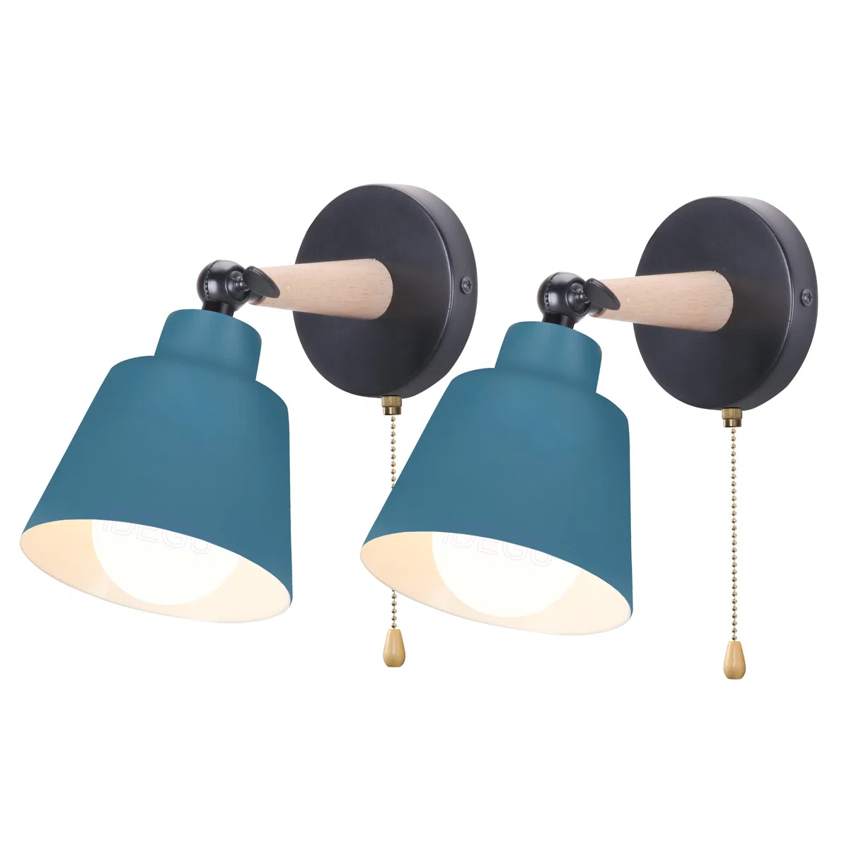 iDEGU 2 Pezzi Applique da Parete Interno Retrò Lampade da Parete Vintage in Metallo e Legno Moderne Lampada a Muro Orientabile con Interruttore E27 Luce da Camera da Letto Soggiorno (Blu Oxford)