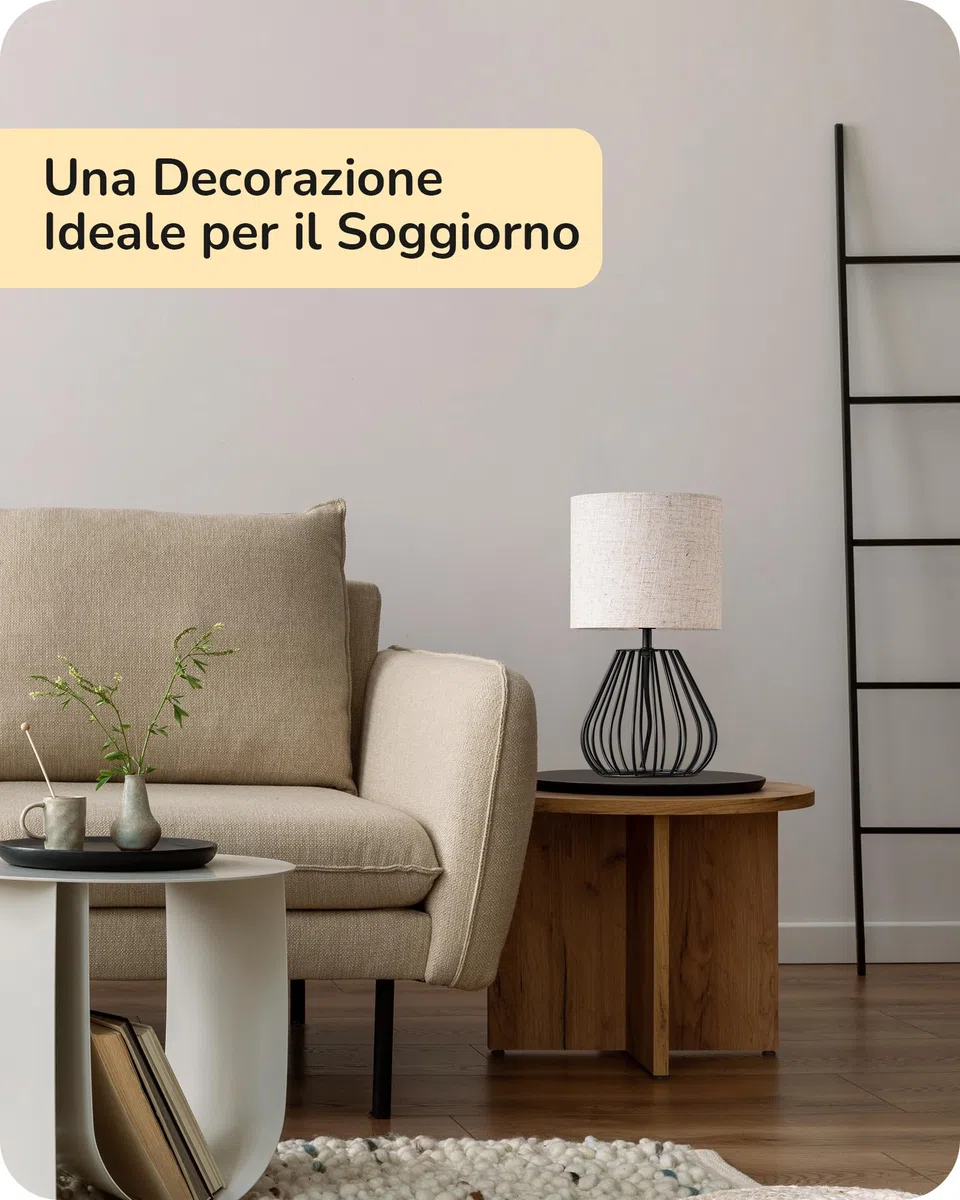 EDISHINE Lampada da Comodino in Lino Beige, Lampadina LED E14 Bianco Caldo 2700K Inclusa, Lampada da Tavolo Moderna per Camera, Ufficio, Soggiorno