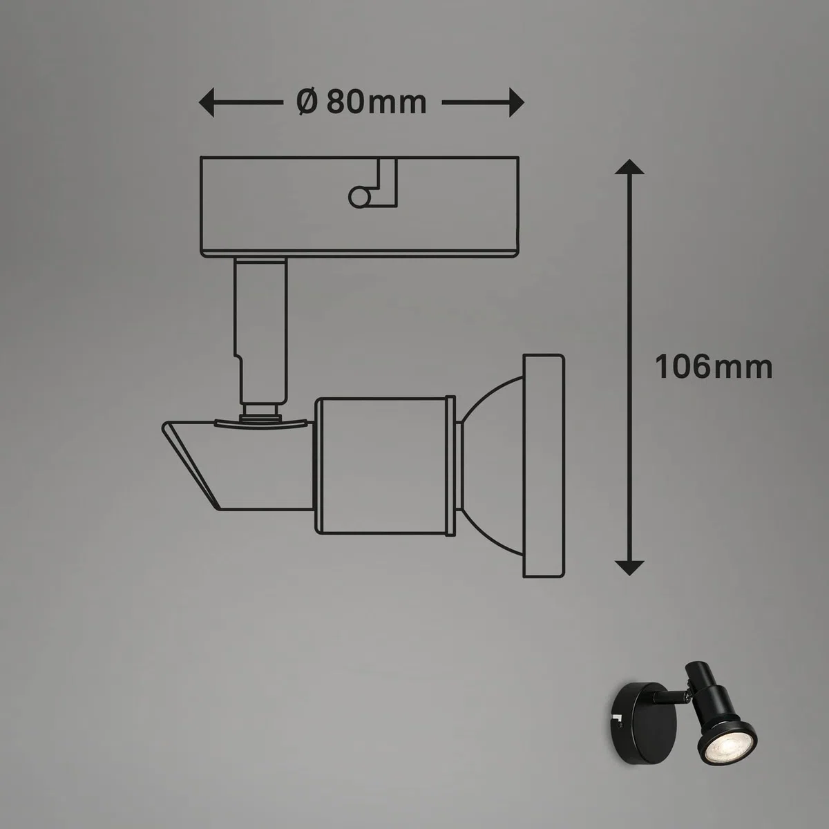 BRILONER- Lampada da parete a LED bagno, regolabile, Lampada da parete a LED bagno, IP44, colore luce bianca calda, GU10, nero, 80x106 (DxH)