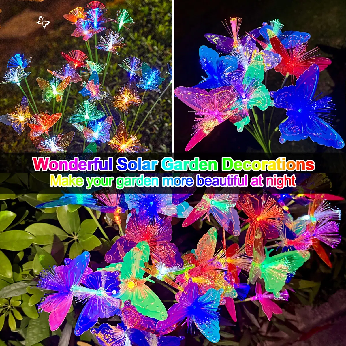 TZEKING Luci Solari da Giardino,2 Pezzi 16 LED Luce Solare Esterno,Lampade Solari Farfalla, IP65 Impermeabili Esterno,Luce Solare Da Giardino a Farfalla Che Cambia Colore