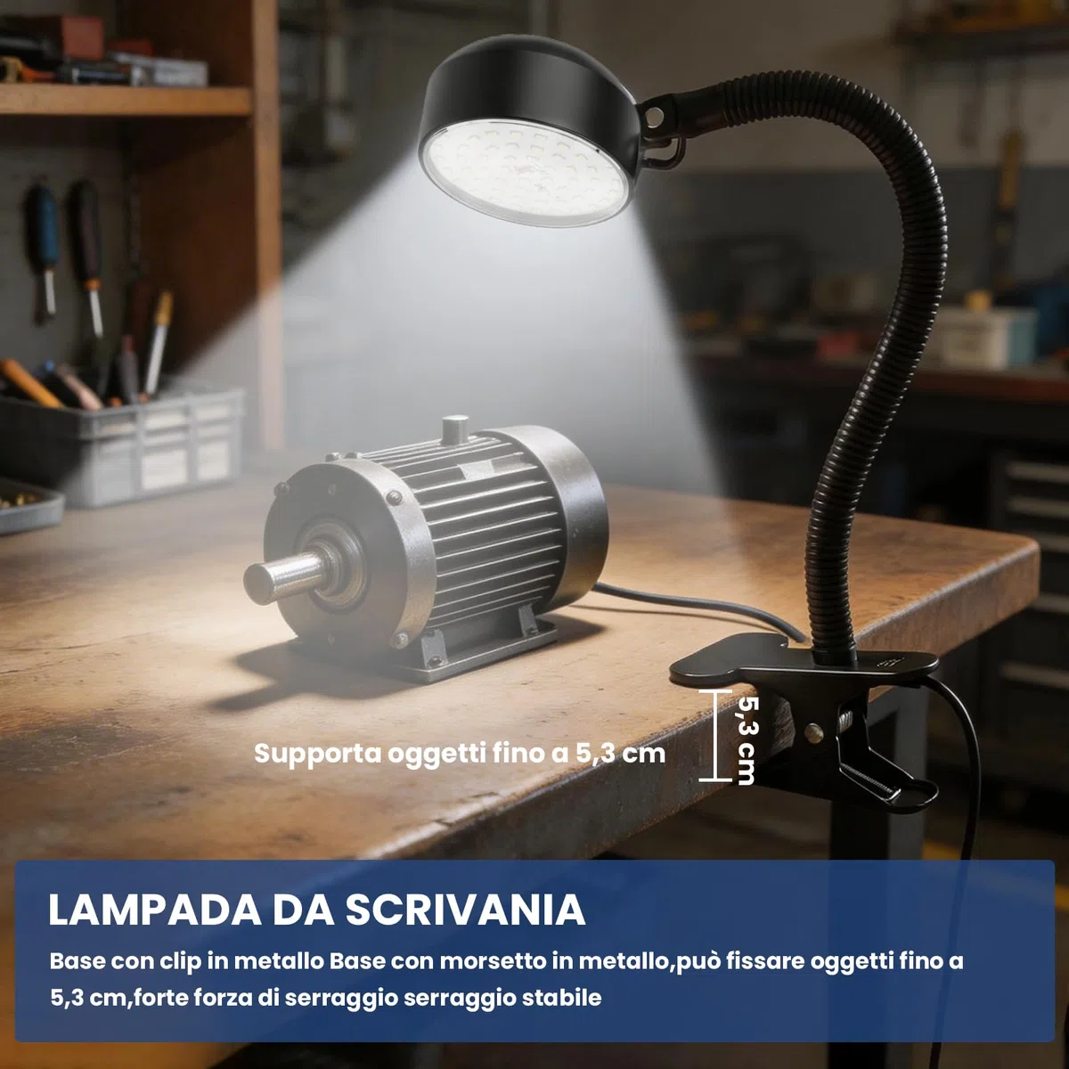 15W Lampada da Lavoro, Lampada con Pinza da 6000K con Collo d'Oca Flessibile e Clip Resistente,Lampada da Banco per Banco da Lavoro,Tornio,Macchina da Cucire,Griglia,Industriale