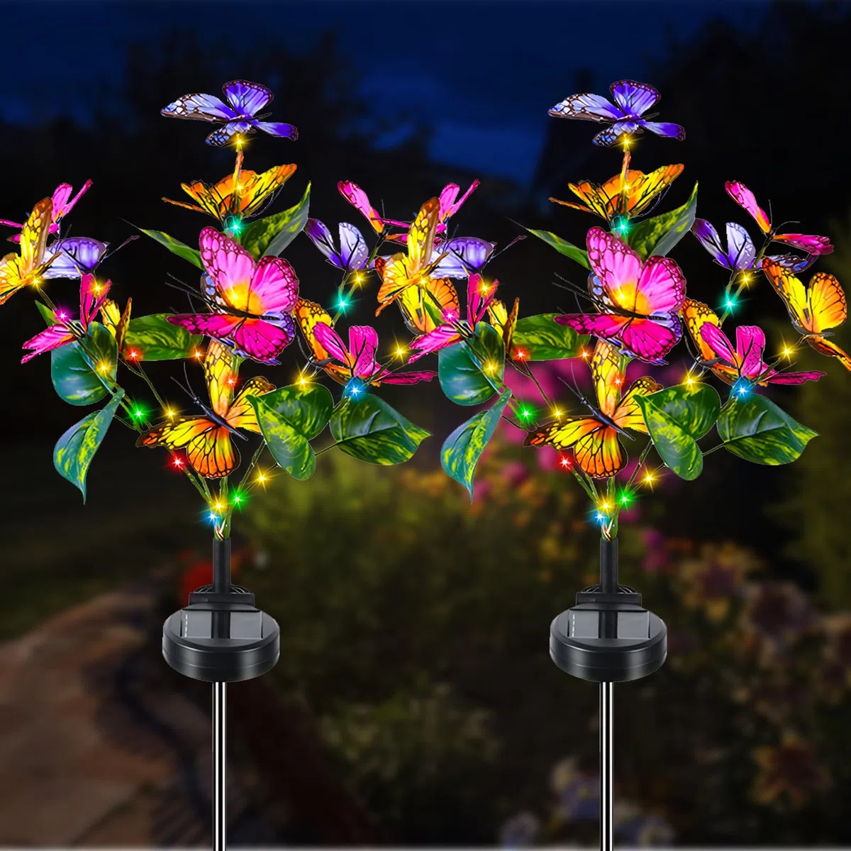 Lampade Solari da Giardino, 2 Pezzi Luci Solari Fiore Farfalla LED, Luce Solare Esterno Decorazione da Giardino Impermeabile Decorazioni di Giardino, Prato, Natale Regali di Compleanno Per le Donne