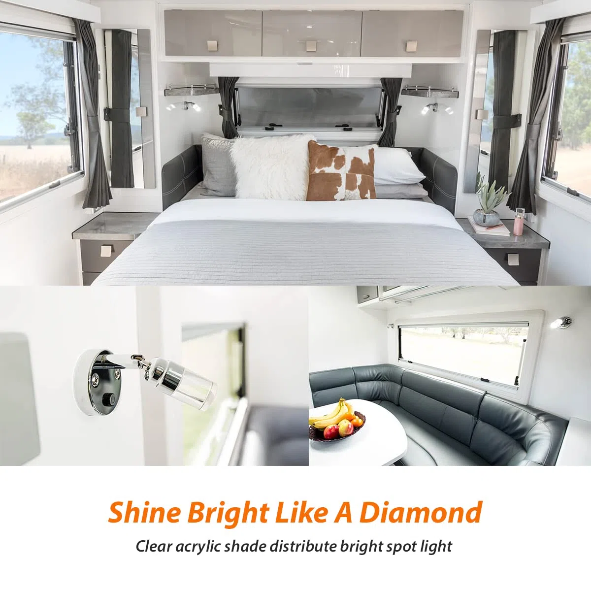 Dream Lighting Faretti LED 12v Camper Interni Luce da Lecture Moderna Acrilico Trasparente e Lega Lucidata Bicolore blu e Bianco Freddo