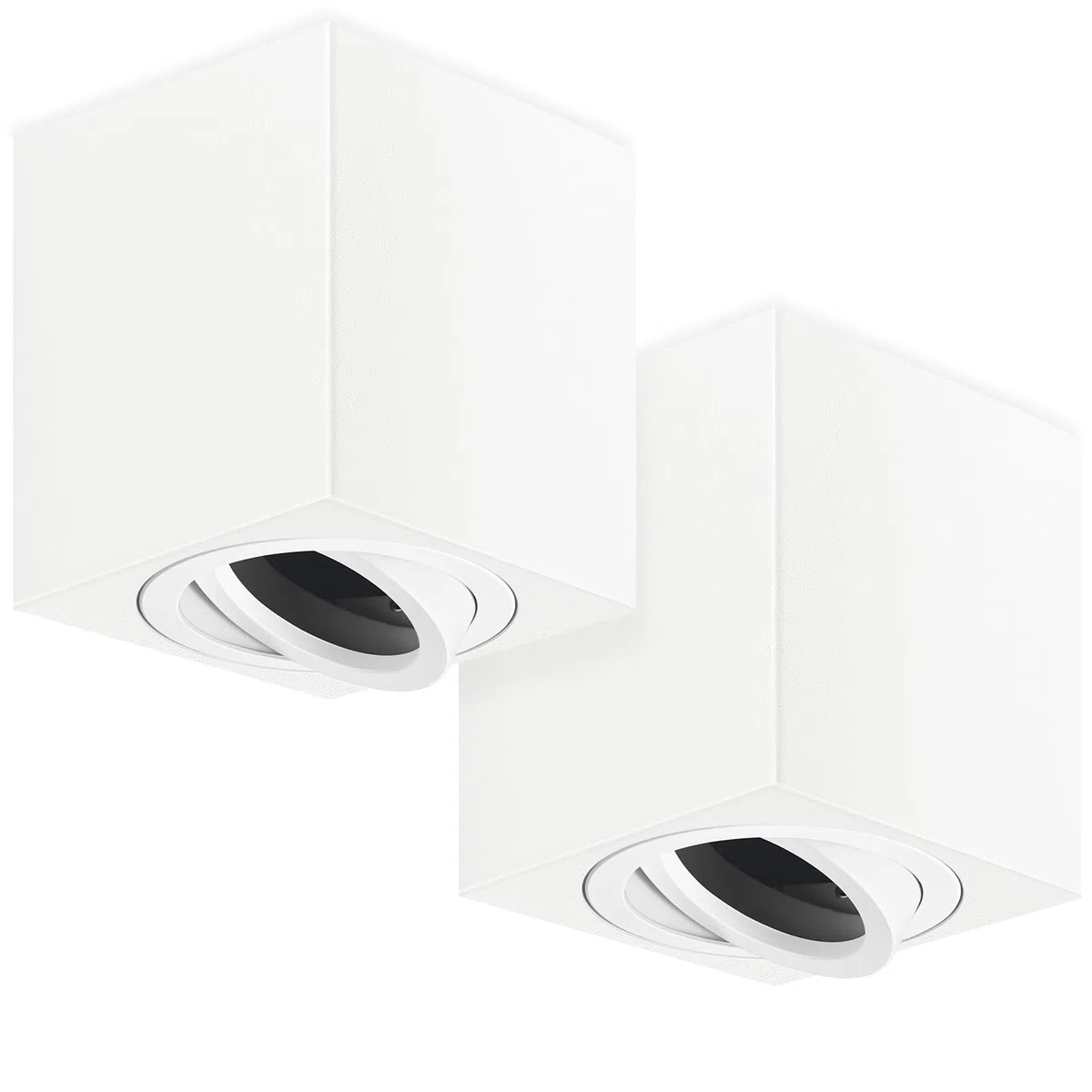 GeyouLux Faretti GU10 da Soffitto Bianco, 80x84mm Faretti da Superficie Quadrati, Orientabili 30°, Plafoniera 230V con Attacco GU10, Spot in Alluminio, Senza Lampadine, 2 Pezzi