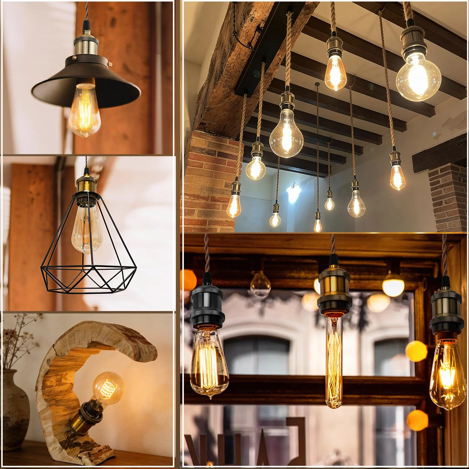 DiCUNO E27 Vintage Portalampada, Edison retro lampada a sospensione, Adattatore in ceramica solida, 4 Pezzi di perle nere socket