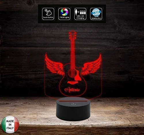 Idea regalo MUSICISTA Lampada led CHITARRA classica personalizzabile nome MUSICA