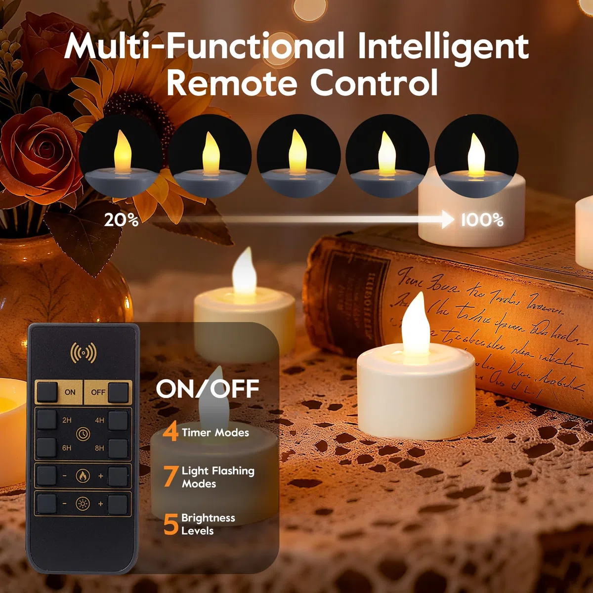 EXTSUD Candele LED ricaricabili | Confezione da 6 candele elettriche a LED con telecomando e timer, ricarica USB, senza fiamma, con 5 livelli di luminosità, per matrimoni, Halloween, Natale, festival