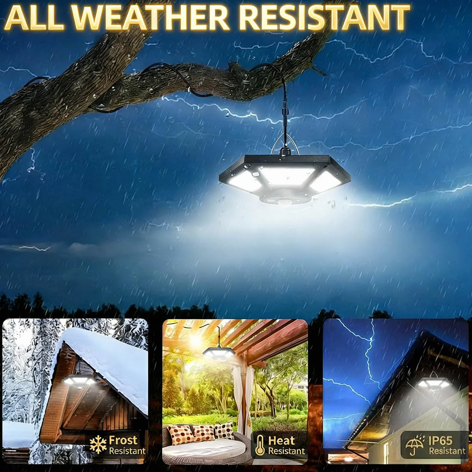 Yowin Lampada Solare da Esterno ed Interno 180 LED Lampada a Sospensione Solare con Telecomando, 5 Modalità IP65 Impermeabile Lampada Solare con Sensore per Giardino Agriturismo Garage Balcone, Bianco