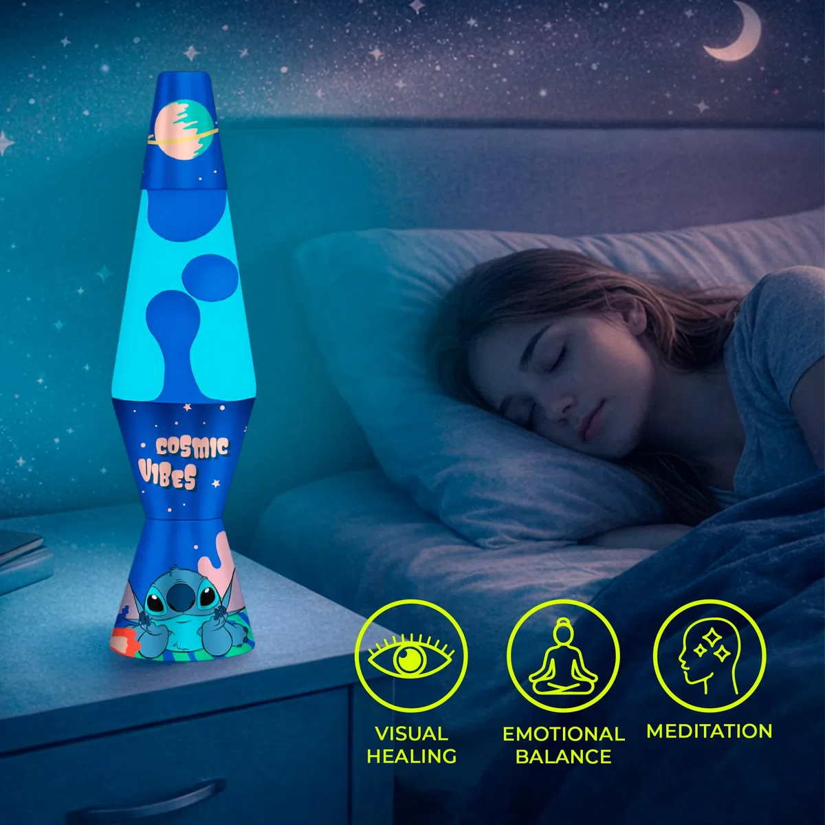WONDEE Disney Lampada Lava Stitch, [5 Modelli] Decorazione per la Stanza Stich ipnotica e antistress, Lava Lamp Originale Bambini con il tuo personaggio preferito, Regalo Stitch Bambina e Adulte