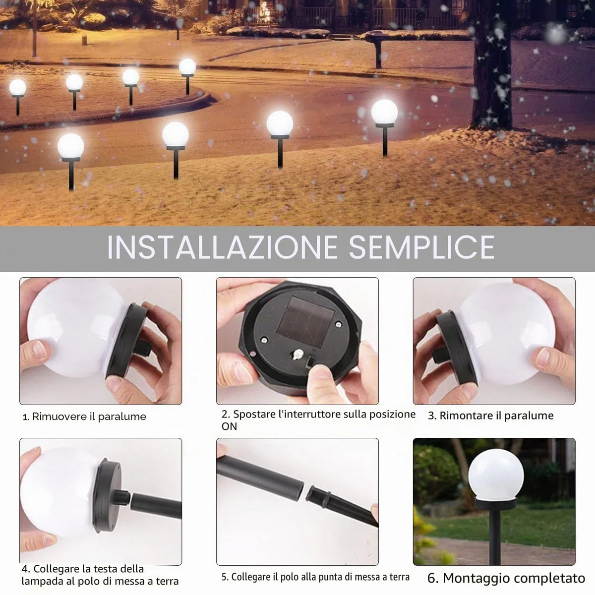 Shengruili 6 lampade solari per esterni, a sfera solare, giardino e impermeabili