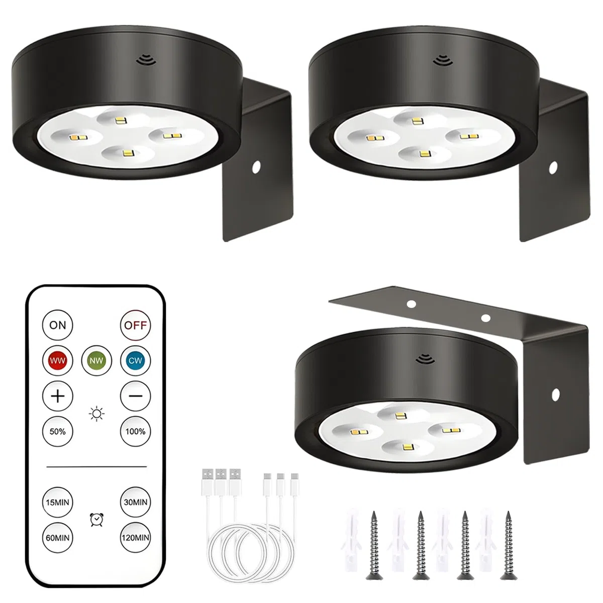 Luce Per Quadri Senza Filo,3 Pezzi Luci LED Applique Ricaricabile con Telecomando,3 Temperature di Colore,Lampada Fotografica Senza Fili per Armadio Esposizione Pittura Arte Dipinti(Nero)