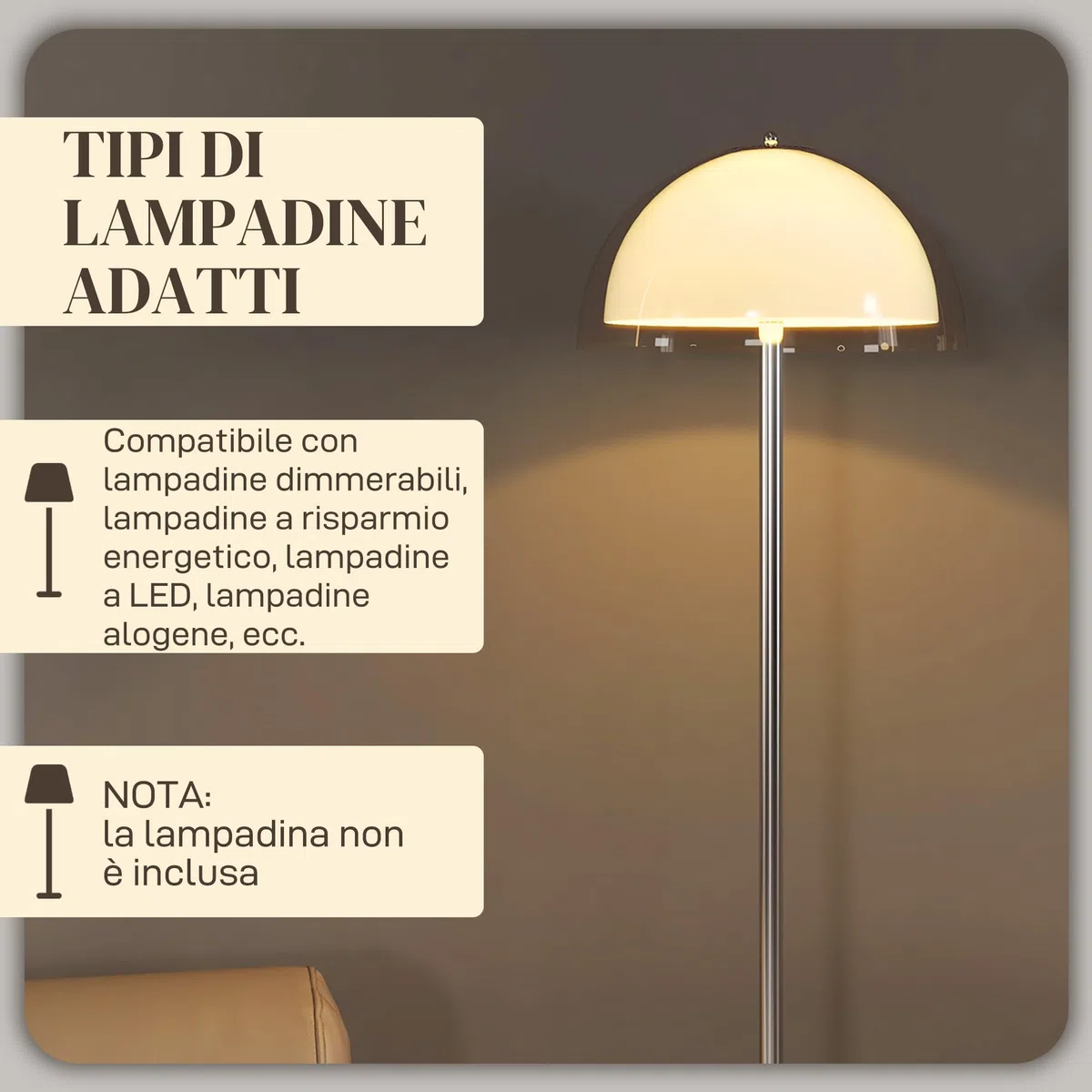 HOMCOM Lampada da Terra Moderna con Paralume a Doppio Strato, Piantana Lampada da Terra per Salotto, Camera da Letto, Soggiorno, in Metallo e Acrilico, 150cm, Bianco