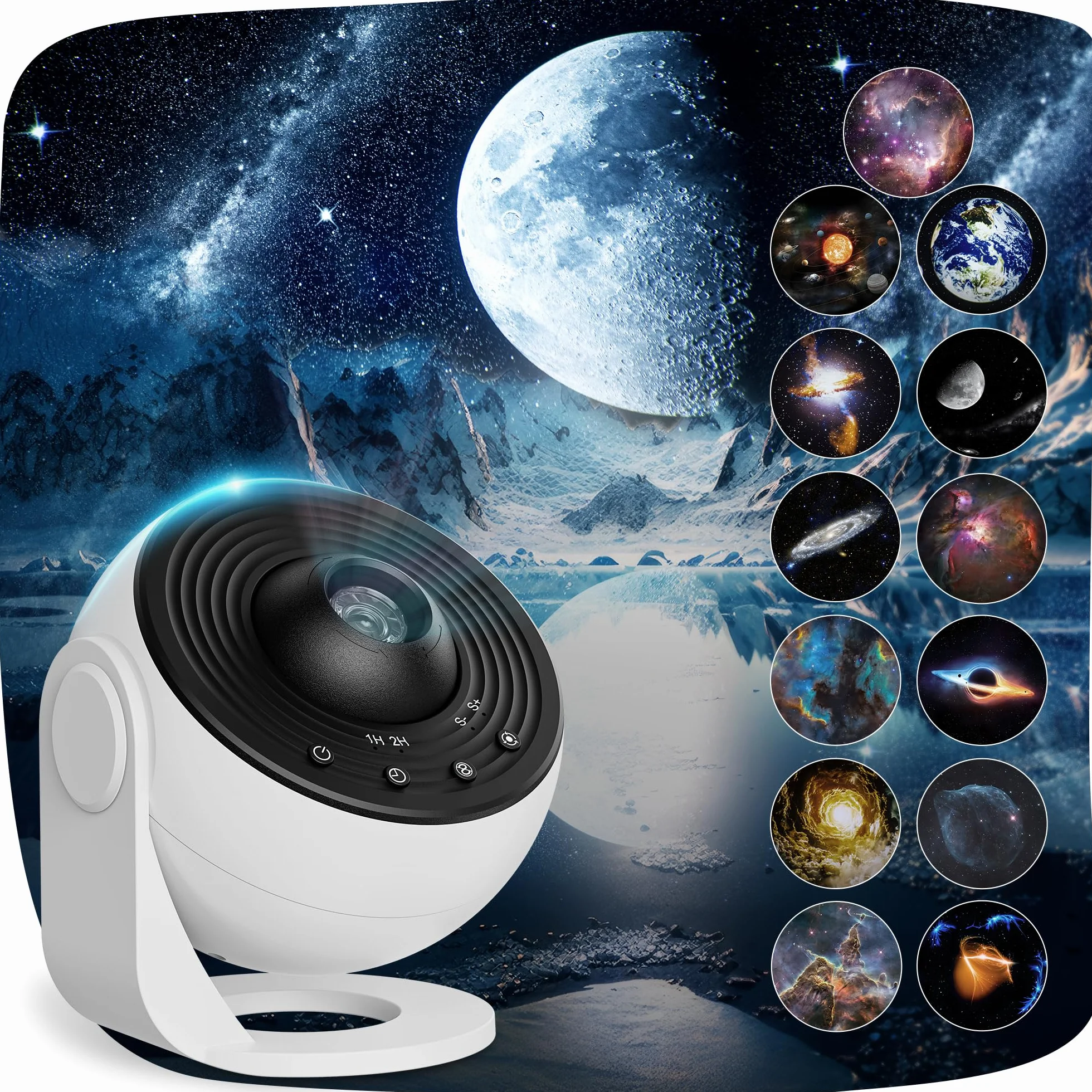 Macchiatto Upgrade Proiettore Stelle Soffitto Planetarium Projector PRO, Galaxy Projector Lamp with 13 Planet Discs, Timer, Luce Notturna Proiettore Stellato per Bambini Adulti Bianco