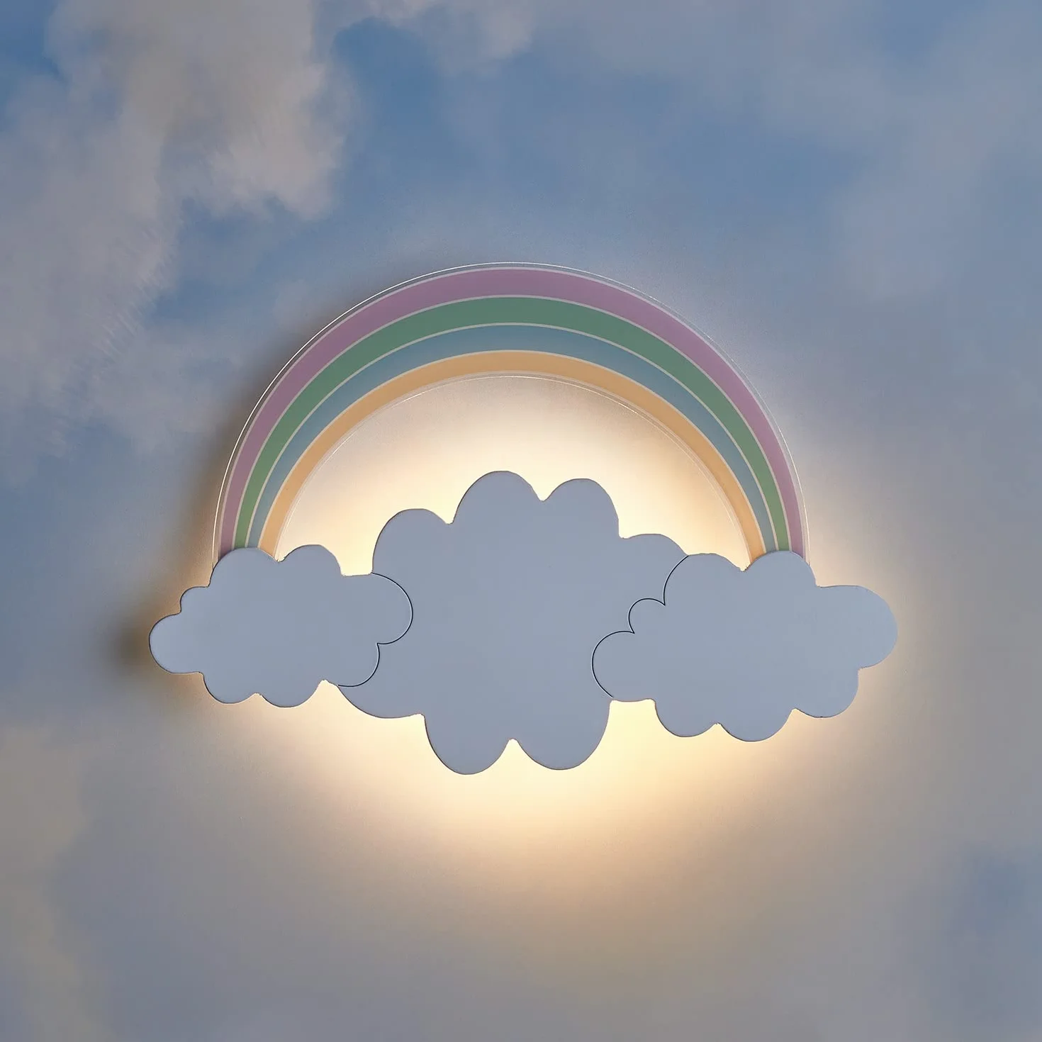 Lights4fun Applique Murale Arcobaleno e Nuvola di 18 LED Bianchi Caldi a Pile per Arredo Cameretta Bimbi