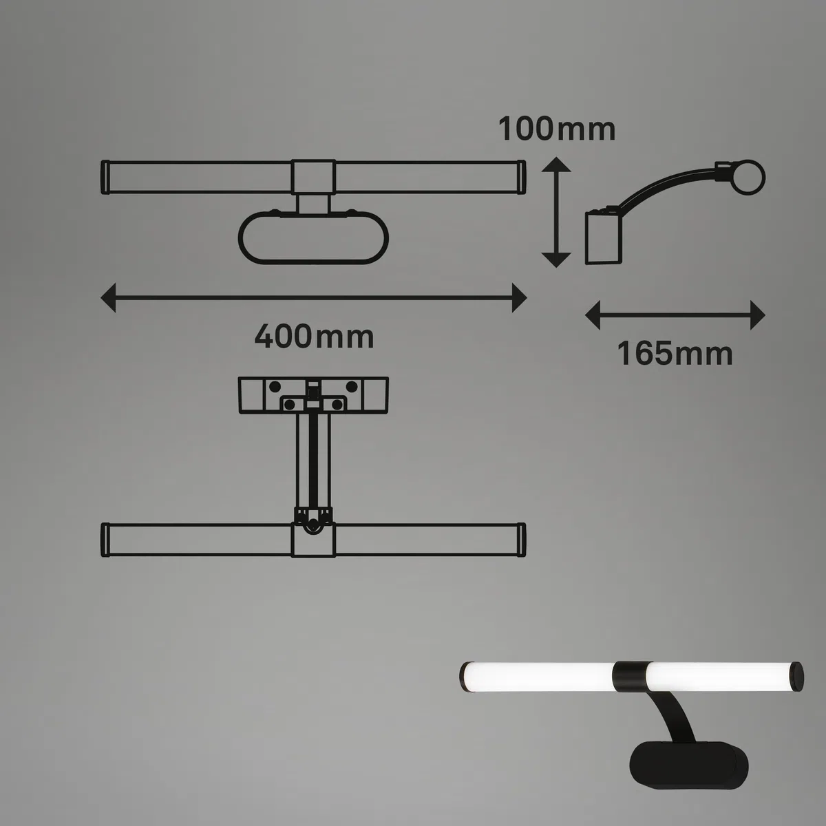 BRILONER Lampada LED a Specchio per Bagno, Lampada a Specchio 2 In 1, Lampada da Mobile, Lampada da Parete, Ip44, Colore Luce Bianca Neutra, 6W, Nero, 40 cm