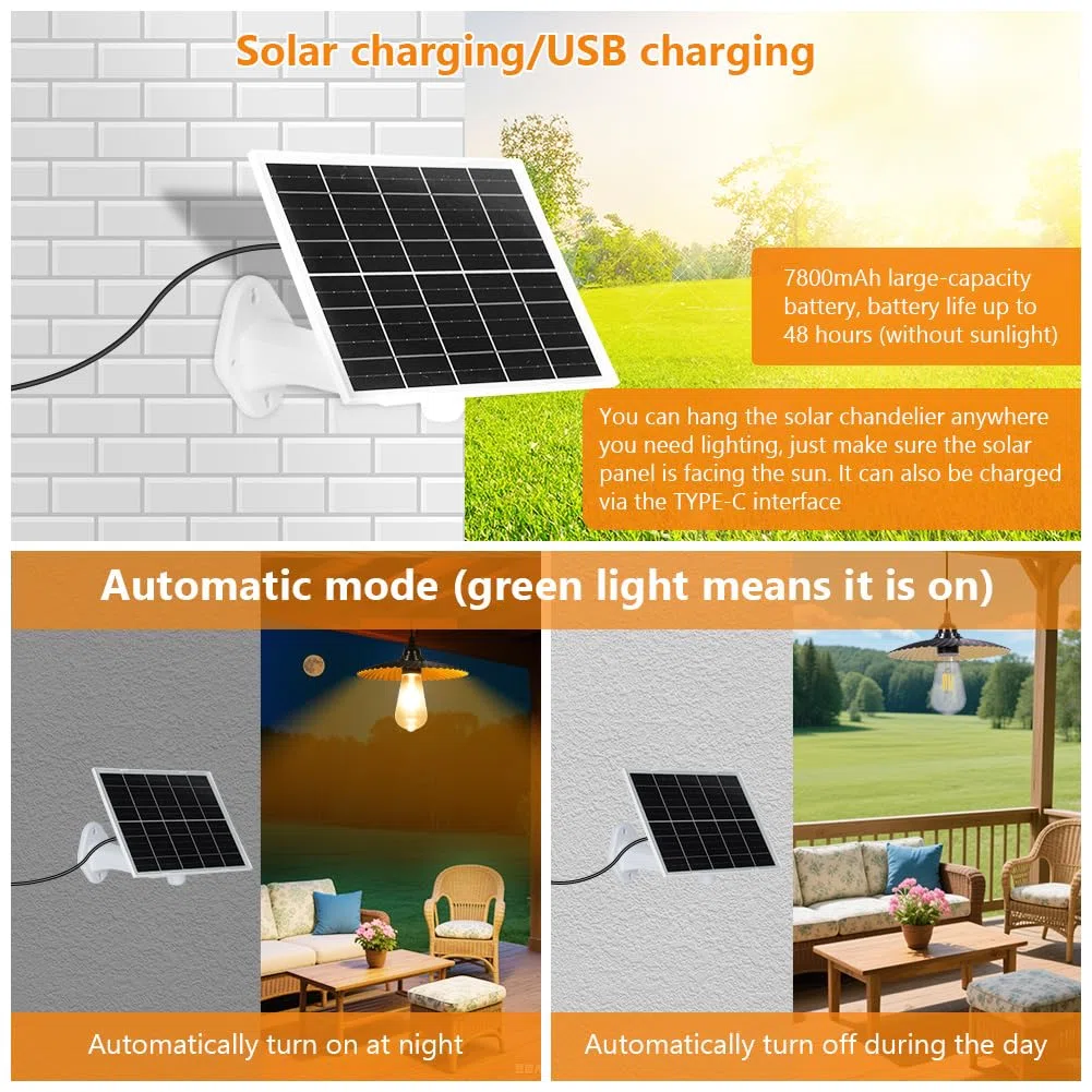 HOTUT Lampada solare da esterno ed Interno, Lampadario Solare con Telecomando e Timer, IP54 Impermeabile Lampada Solare con Sensore per Giardino, Agriturismo, Garage, Balcone, Dimmerabile