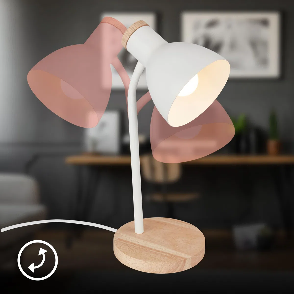 BRILONER - Lampada da tavolo, orientabile, E14, max.10W, lampada da comodino, lampada da scrivania, lampade da comodino, lampada scrivania, lampada comodino camera da letto, 14x38 cm, legno bianco