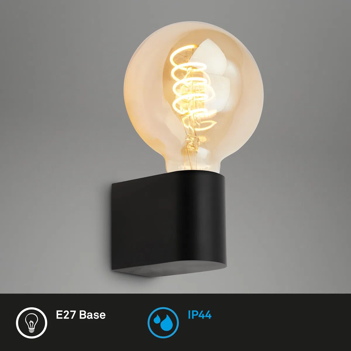 Briloner - Lampada a specchio da bagno IP44 resistente agli spruzzi, E27 max. 10W, lampada da bagno, lampada a specchio da bagno, lampada da bagno, lampada da parete da bagno, 4,5 x 8 x 9,5 cm, nero