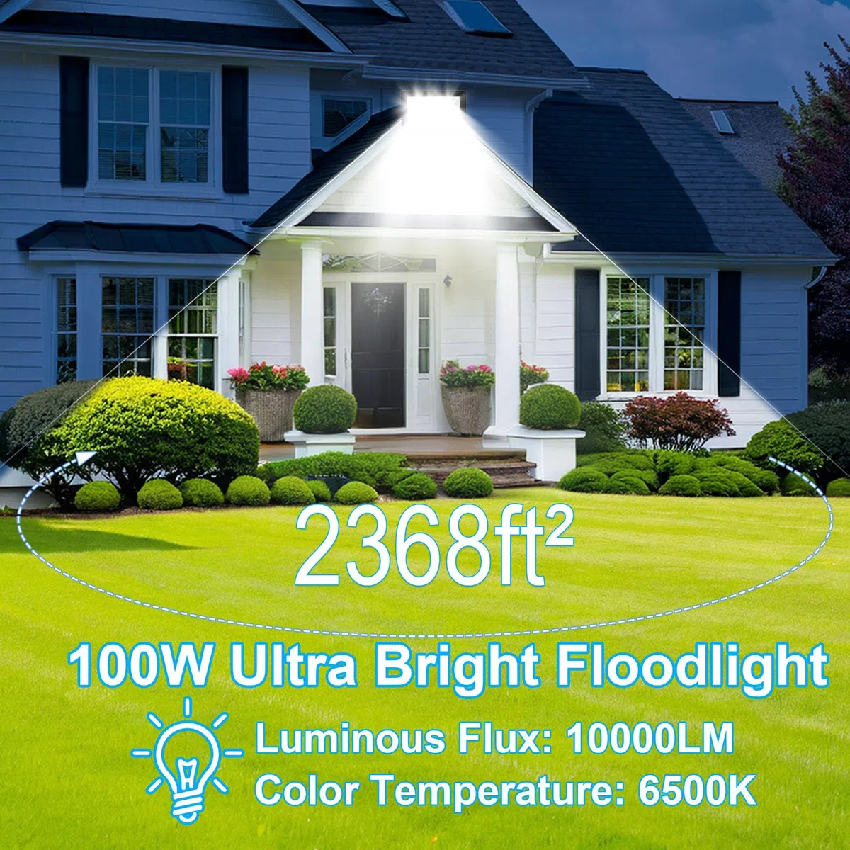 Faro LED Esterno 100W, 1M Cavo Bianco Freddo 6500K, IP66 Impermeabile Farettdao led esterno, 10000LM Faretti LED Esterno, per Giardini, Terrazze, Cortili, Piazza, Parchi, Garage, Fabbriche