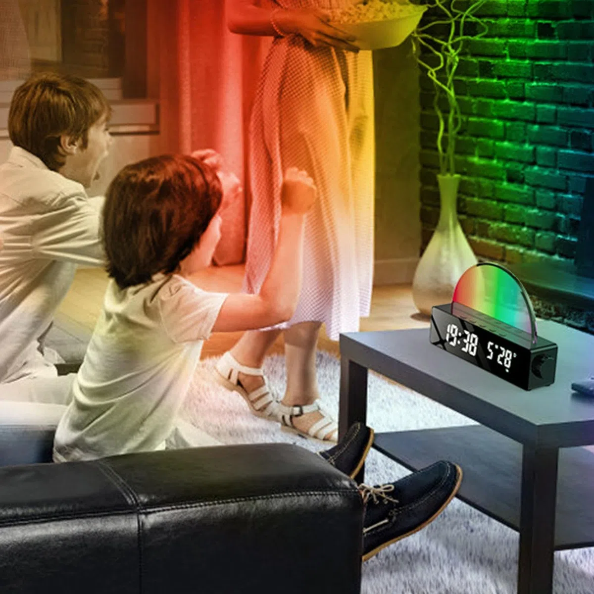 Generico Sveglia per bambini Alba, Sveglia con luce alba, Sveglia con luce e altoparlante, Sveglia intelligente, Sveglie per camere da letto, Display multicolore per chi ha il sonno pesante,