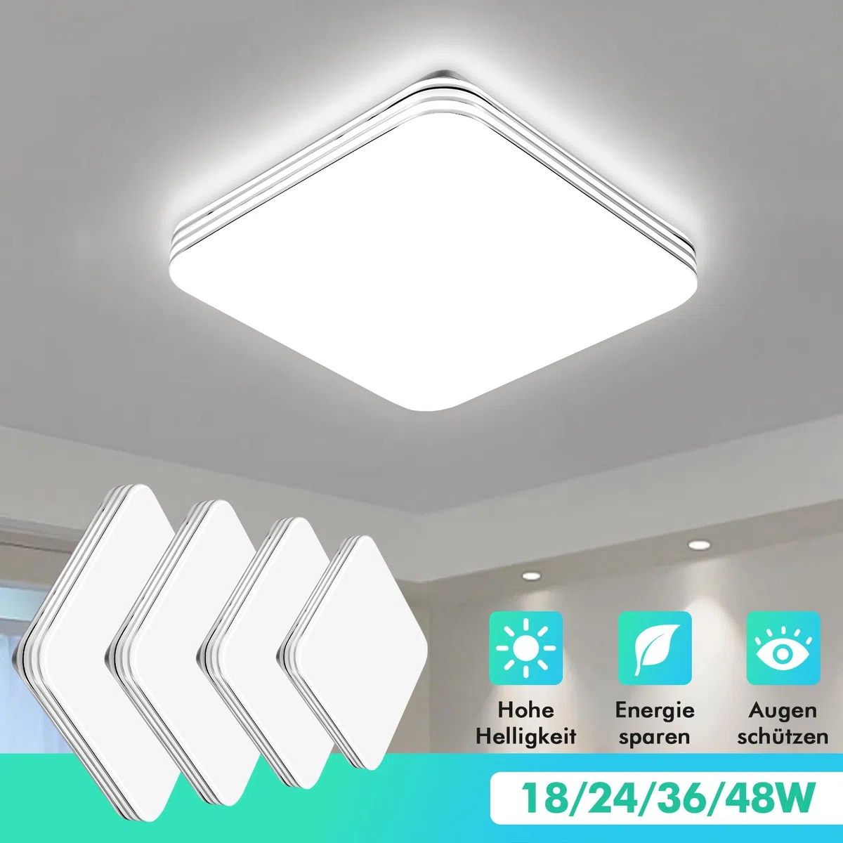 Plafoniera a LED con finiture argentate, 18W, 6500K, per corridoio, camera da letto, cucina, bagno, balcone e cantina. Ultrasottile e moderna, 21.7 cm.