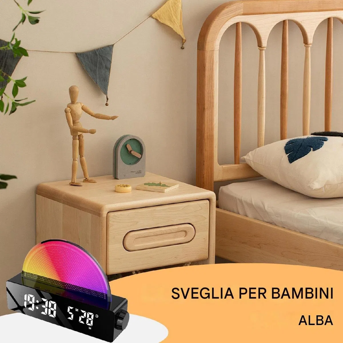 Generico Sveglia per bambini Alba, Sveglia con luce alba, Sveglia con luce e altoparlante, Sveglia intelligente, Sveglie per camere da letto, Display multicolore per chi ha il sonno pesante,