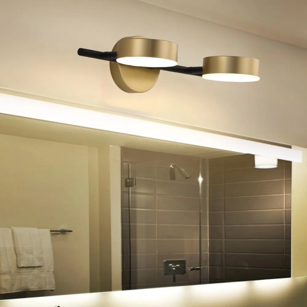 XINYASEE Applique moderna, lampada da parete per il bagno, lampada da parete a LED dorata da 8-12 W, design a doppia luce, adatta per specchi da bagno, camere da letto e soggiorni. (Due teste)
