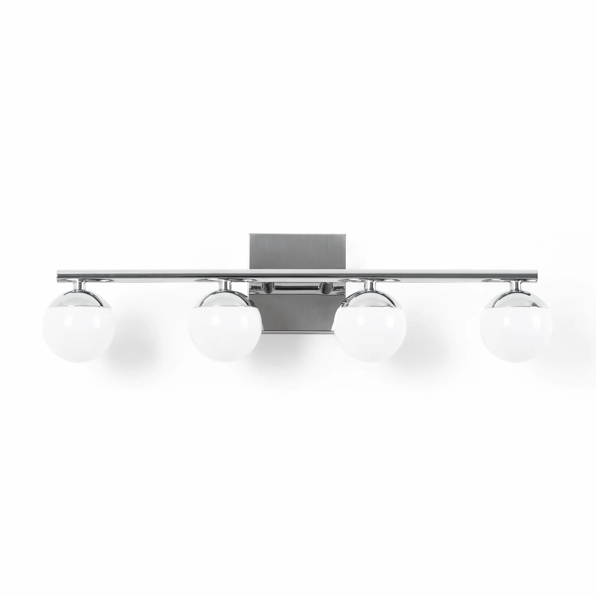 Applique LED per bagno Cromato 12W IP44 con 4 sfere diffusori. Luce bianca neutra 4000K. Barra da 49 cm. Lampada da parete per bagno, illuminazione moderna e funzionale per specchio e lavabo.