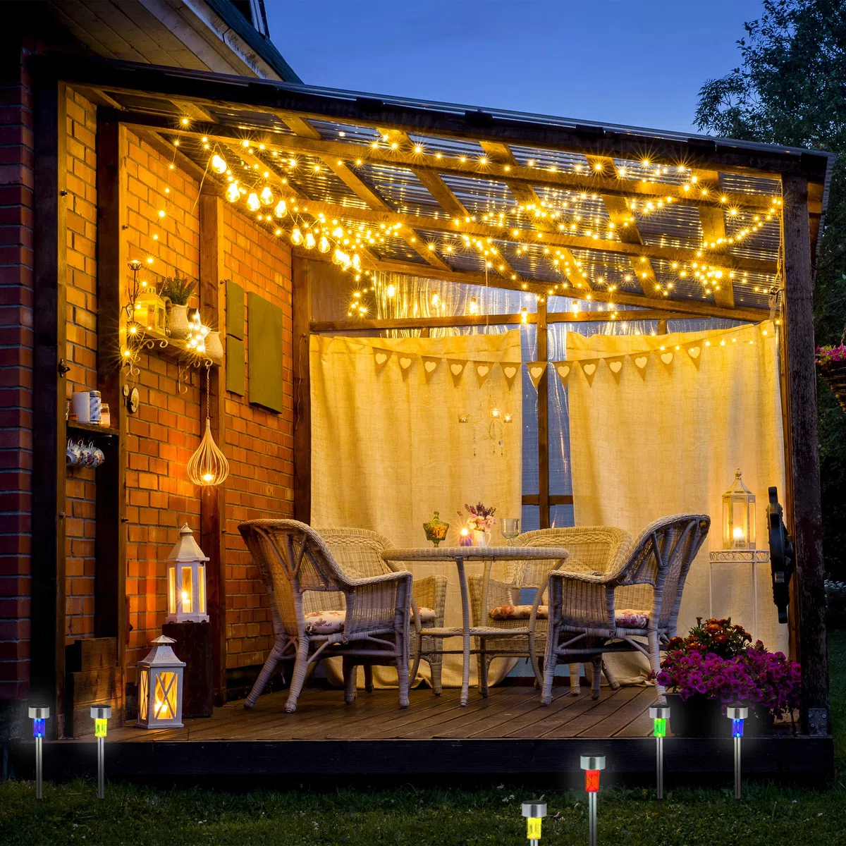Relaxdays Set da 10 Lampade Solari a LED Impermeabili, per Giardino Terrazza in Acciaio Inox, Cambio di Colore, Argento