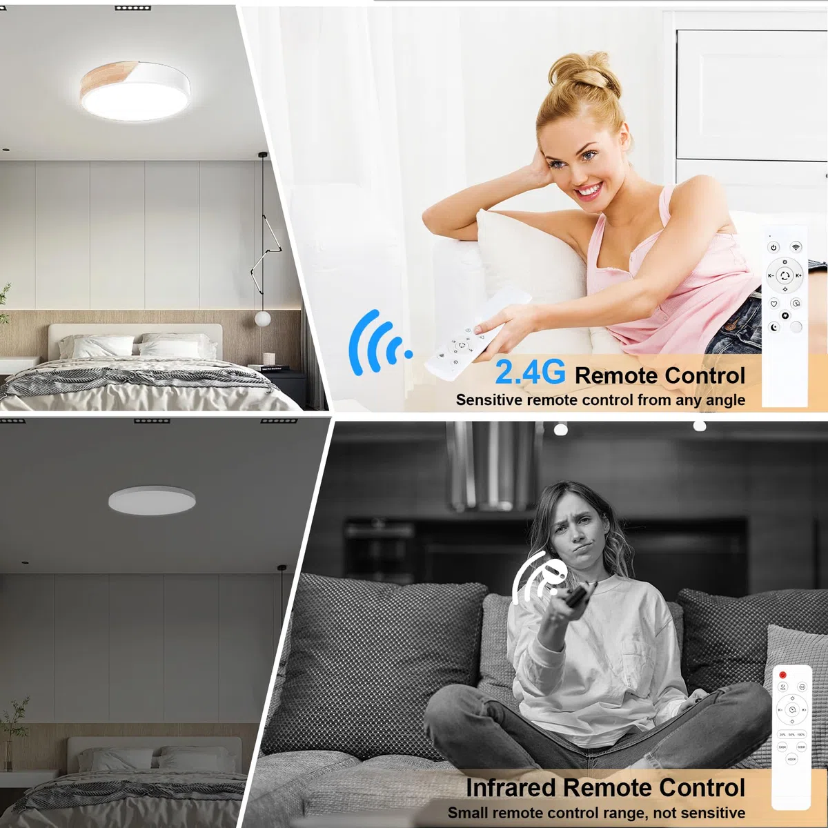 Yexati Plafoniera a LED con Temperatura di colore Regolabile,32W 3000K/4000K/6000K 3200LM, IP54, Plafoniera Led Soffitto Moderna in Legno Con telecomando,Adatto a Soggiorno,Camera da letto, Bianco