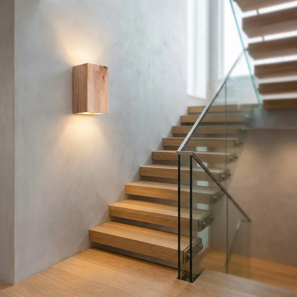 Alpinaluz Aplique da Parete Rettangolare in Legno Massello con Illuminazione Bidirezionale Verso l'Alto e il Basso, 2 Portalampade GU10, Stile Nordico Moderno per Interni in Scale, Soggiorno e Camera