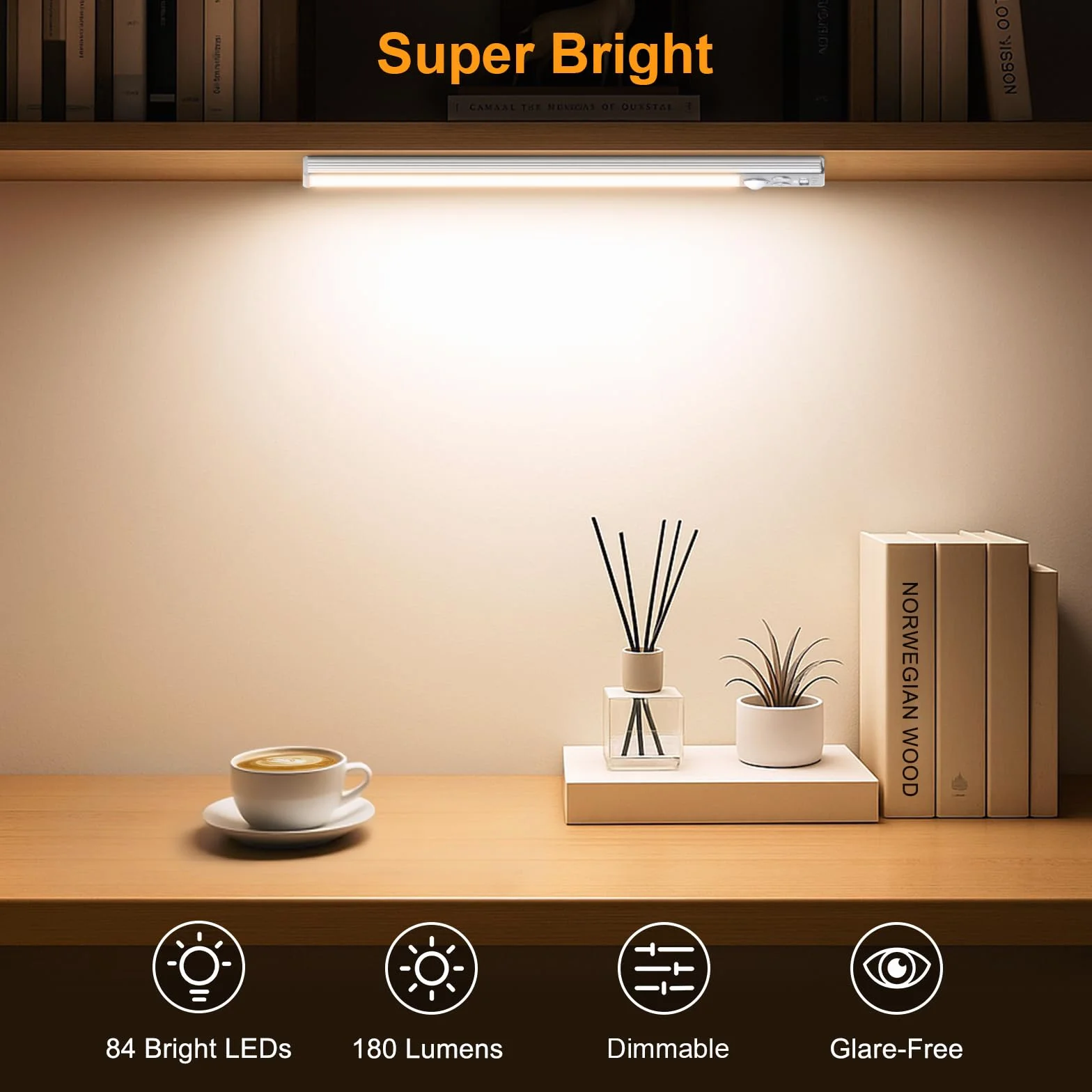 Gritin Luce Led Sottopensile Cucina Ricaricabile 2 Pezzi- 3 Colori & 5 Luminosità, Super Luminoso, 4 Modalità, Sensore di Movimento, Lunga Durata- Facile Installazione Magnetiche Luce Armadio-26CM