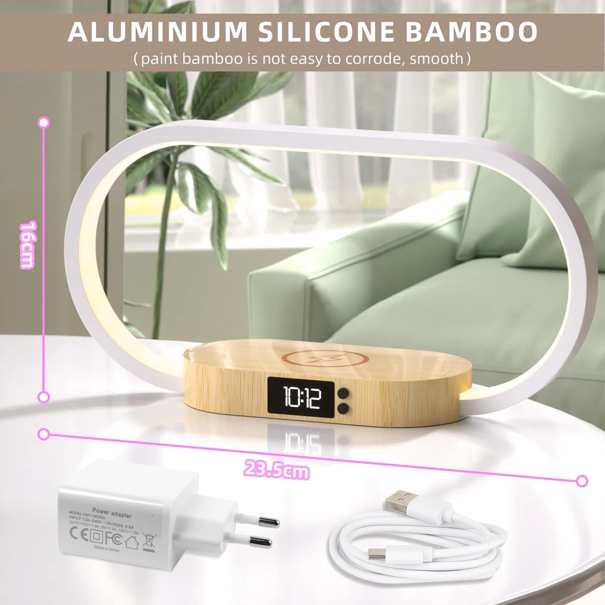 m zimoon Lampada da comodino con caricabatterie wireless veloce, lampada da camera da letto con orologio, lampade da tavolo per comodino, lampade touch per camera da letto, 3 modalità colore
