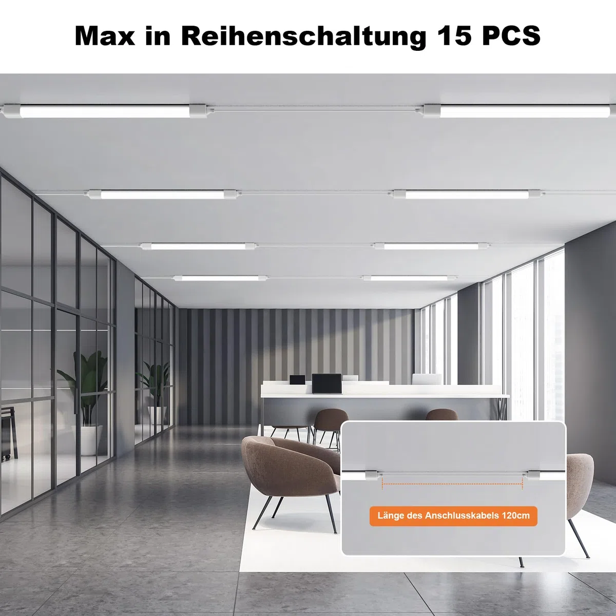 Plafoniera da Officina 120cm 36W, 4000lm Collegabili Tubo Neon LED, Bianco Freddo(6000K) IP65 Impermeabile Plafoniere LED a Soffitto, per Garage Ufficio Cantina Cucina Supermercato