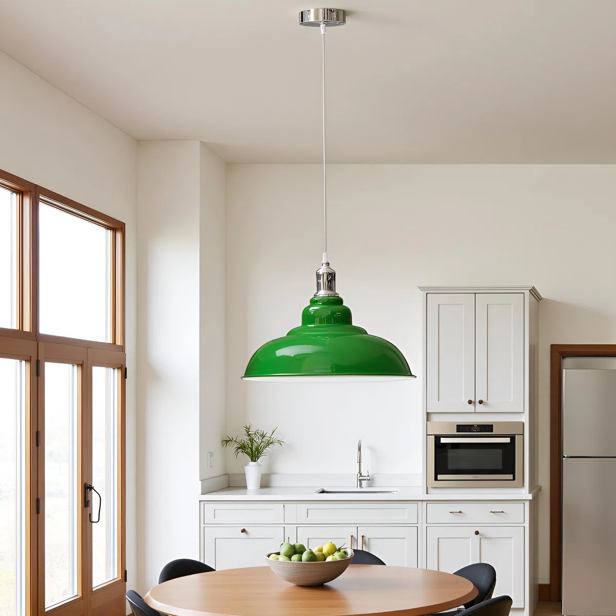 LEDSone Lampada a sospensione retrò E27 32 cm, lampada da soffitto in metallo, stile vintage, cavo regolabile - Faretto bianco per cucina, sala da pranzo, bar, caffetteria, ufficio (Verde)