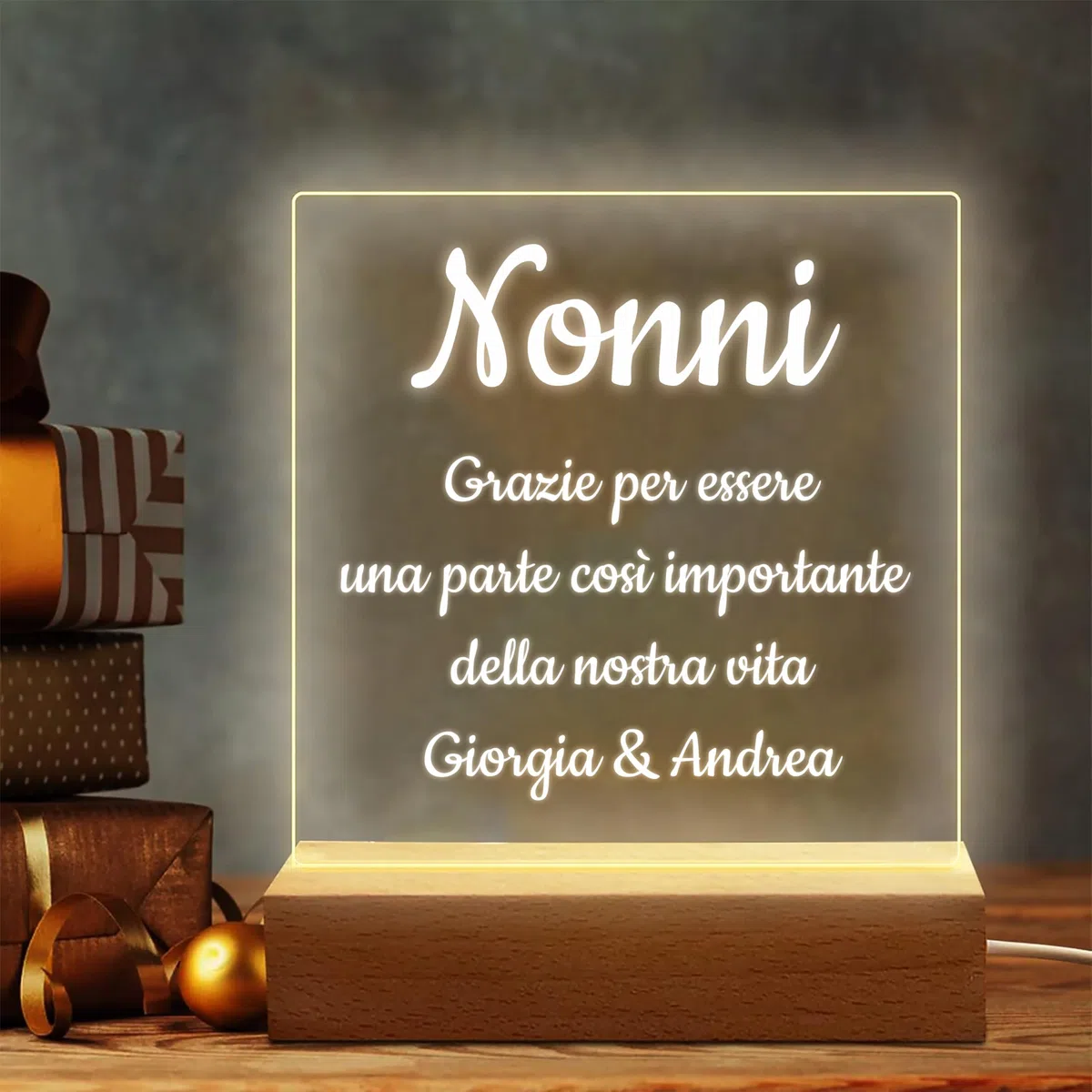 Stileitaliano lampada con frase personalizzata idea regalo festa dei nonni compleanno led multicolore regali nonno nonna natale nipote nipoti (Frase A)