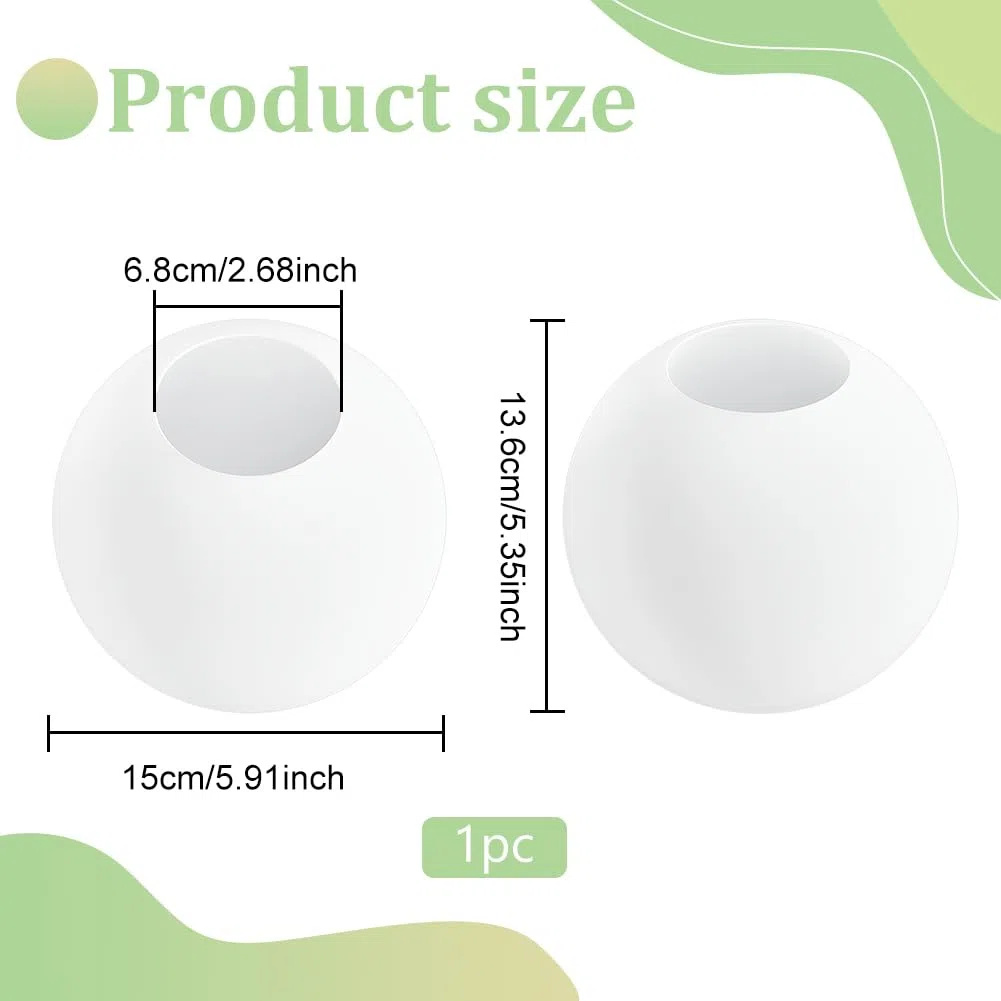BENECREAT 150mm Paralume per Lampada Globo In Vetro Bianco Smerigliato, Copri Paralume di Ricambio per Applique Da Parete, Apparecchio di Illuminazione A Sospensione, Luce di Vanità, ID: 60~70mm