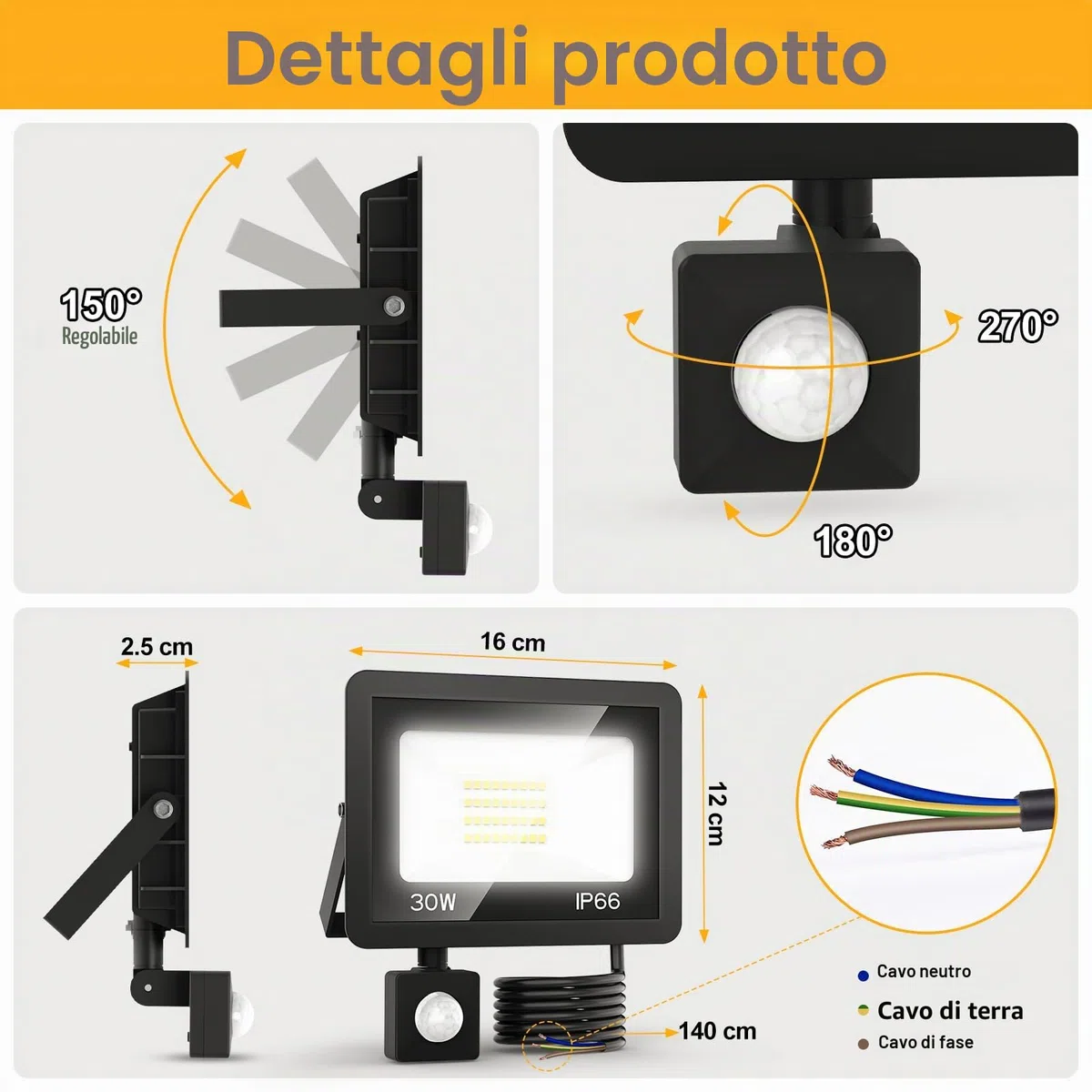 30W Faretto LED da Esterno con Sensore di Movimento - 2 Pezzi Bianca Fredda 6500K - Modalità Regolabili Interno Faro con Telecomando, IP66 Impermeabile Faretti Lampioni per Giardino Cortili Garage