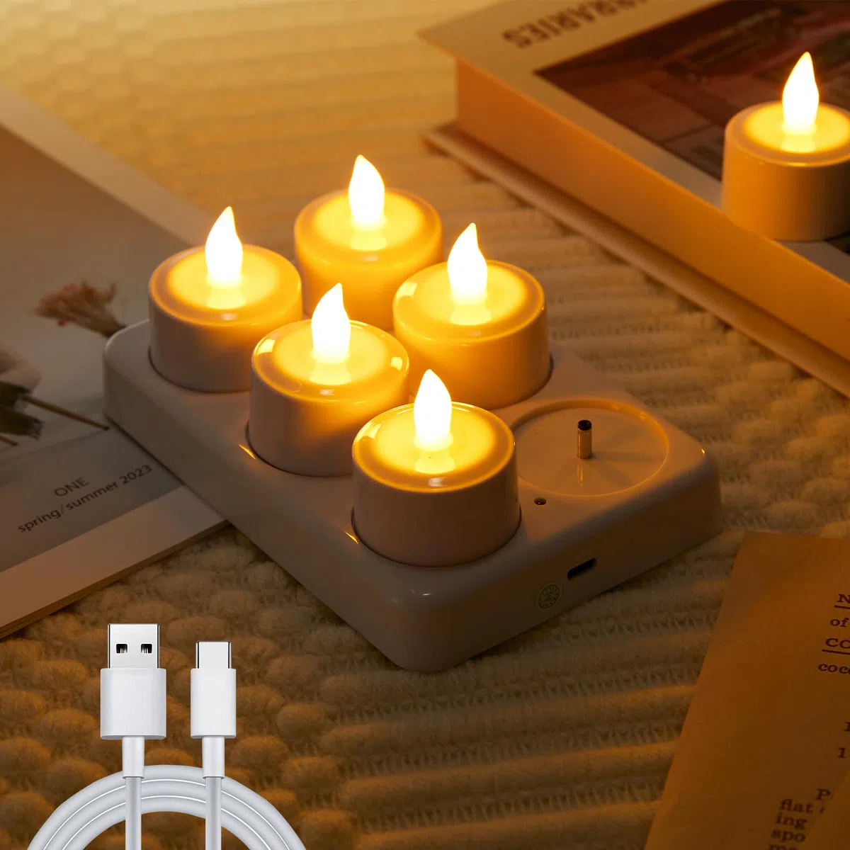 EXTSUD 6 Candele a LED Ricaricabili con Dock di Ricarica Candela Led Senza Candele Led Fiamma Oscillante per Casa Tavolo Natale Compleanno Matrimonio Decorazione